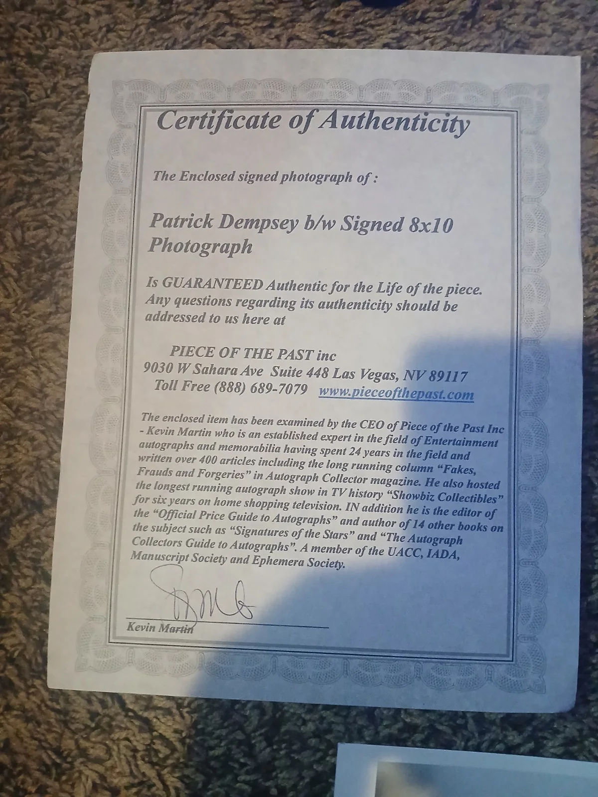 Patrick Dempsey — Patrick Dempsey Signed Original 8x10 Photo Grey's Anatomy, Piece of the Past, изображение 2