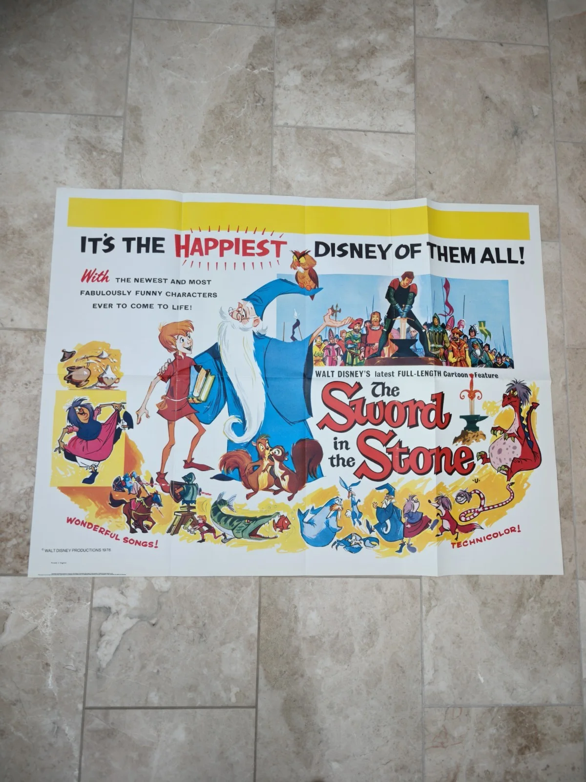 Disney The Sword In The Stone 1976 UK Quad Movie Poster Re-Release Technicolor, изображение 2