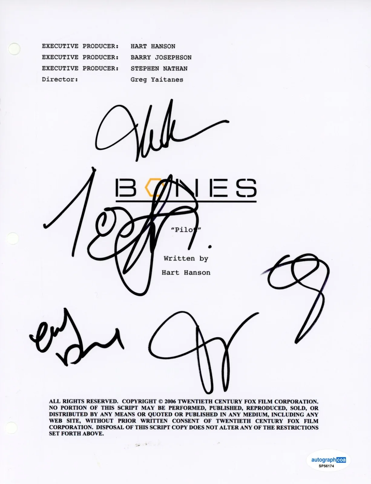 David Boreanaz Emily Deschanel Michaela Conlin Tamara Taylor T — BONES SIGNED PILOT SCRIPT BY x5 CAST EMILY DESCHANEL DAVID BOREANAZ w/ ACOA COA, image 3