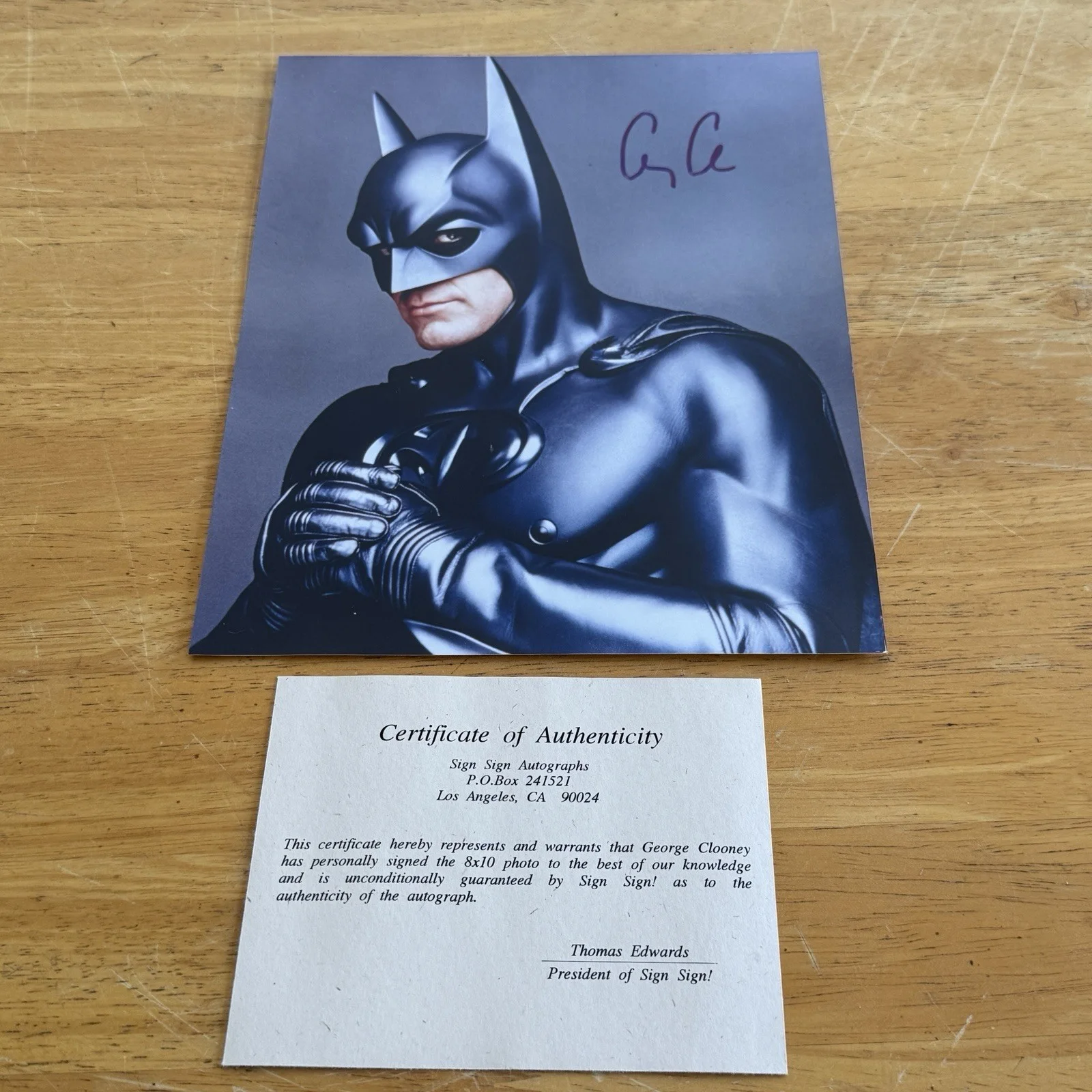 George Clooney — George Clooney As Batman Autographed Photo With COA 8x10 Original Signed