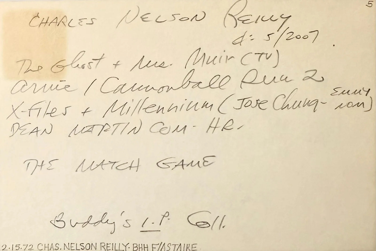 Charles Nelson Reilly — CHARLES NELSON REILLY Signed Autographed 4"x 6" INDEX CARD THE MATCH GAME, изображение 2