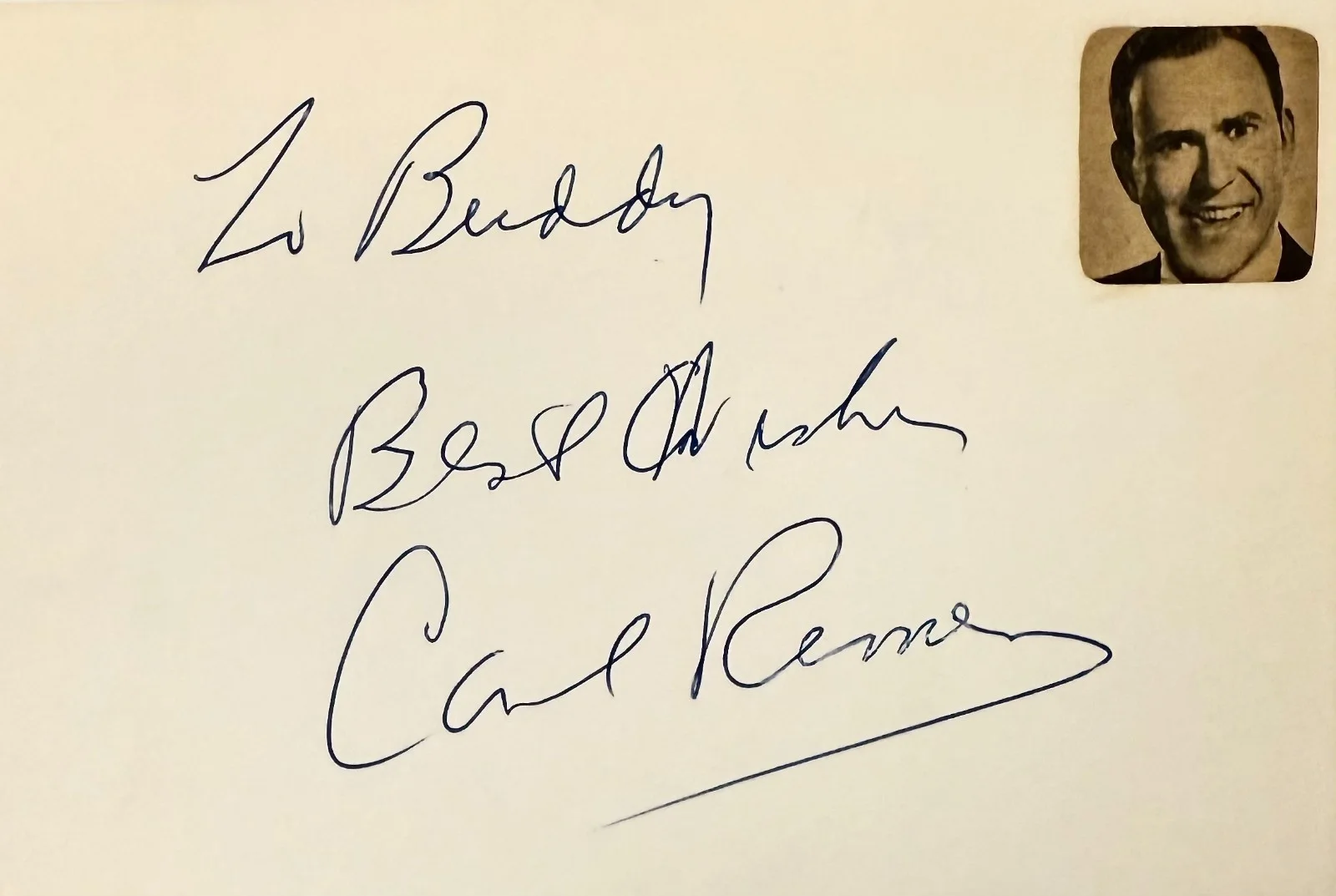 Carl Reiner — CARL REINER Signed Autographed 4x6 INDEX CARD Dead Men Don't Wear Plaid Oh, God!