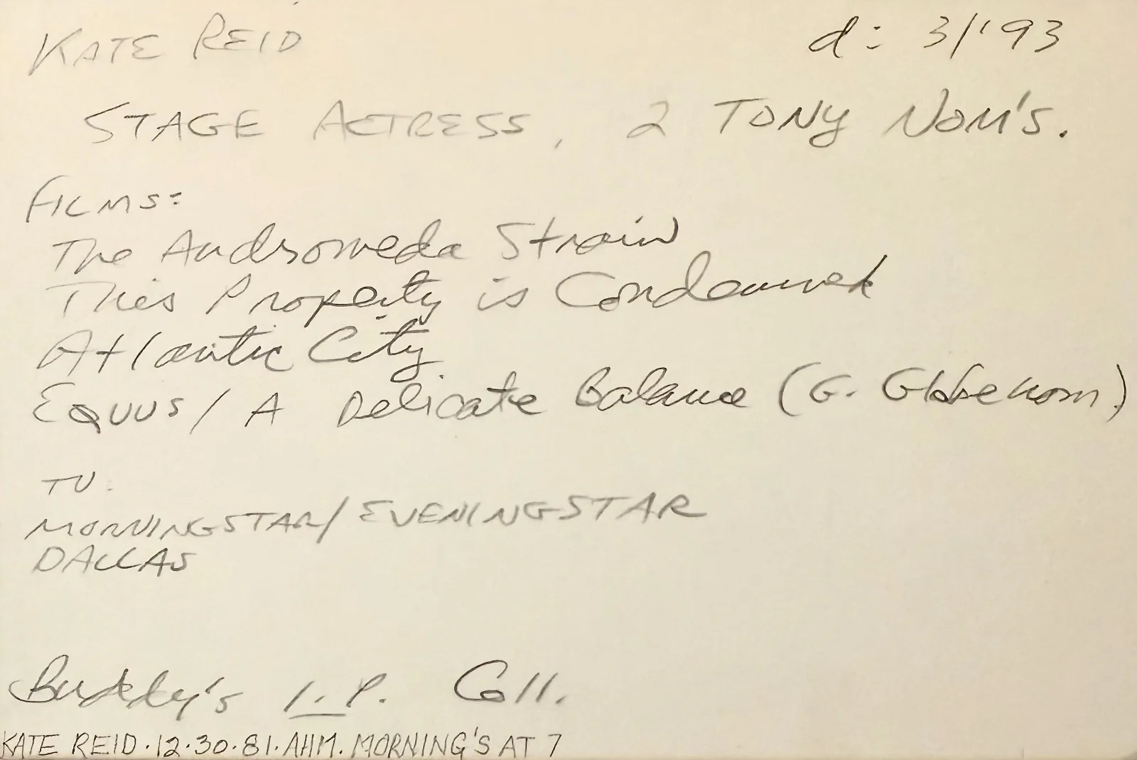 Kate Reid — KATE REID Signed Autographed 4"x 6" INDEX CARD The Andromeda Strain DEATH SHIP, image 2