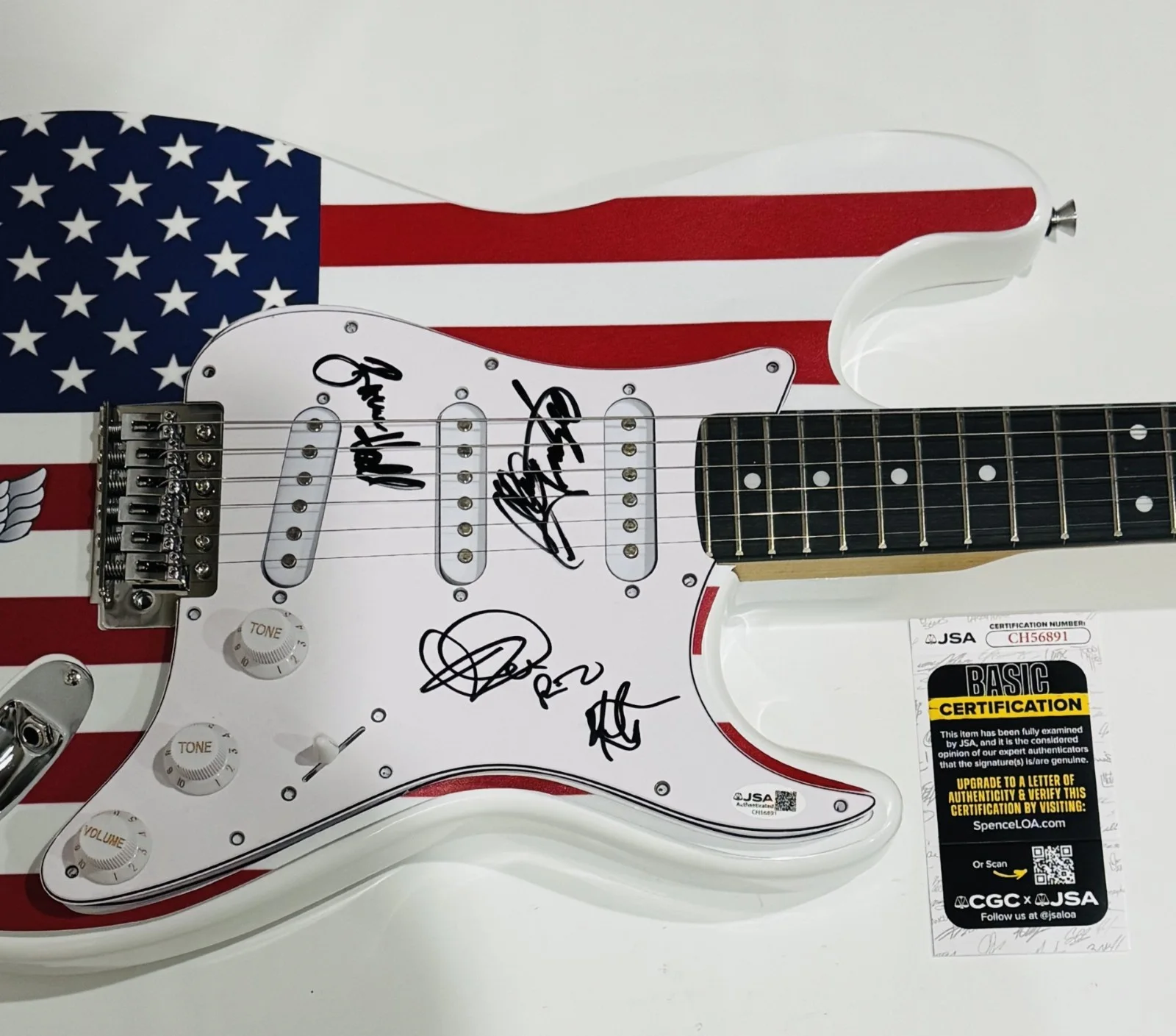 REO SPEEDWAGON SIGNED USA GUITAR KEVIN CRONIN DOUGHTY HALL GRATZER RARE JSA COA, изображение 2