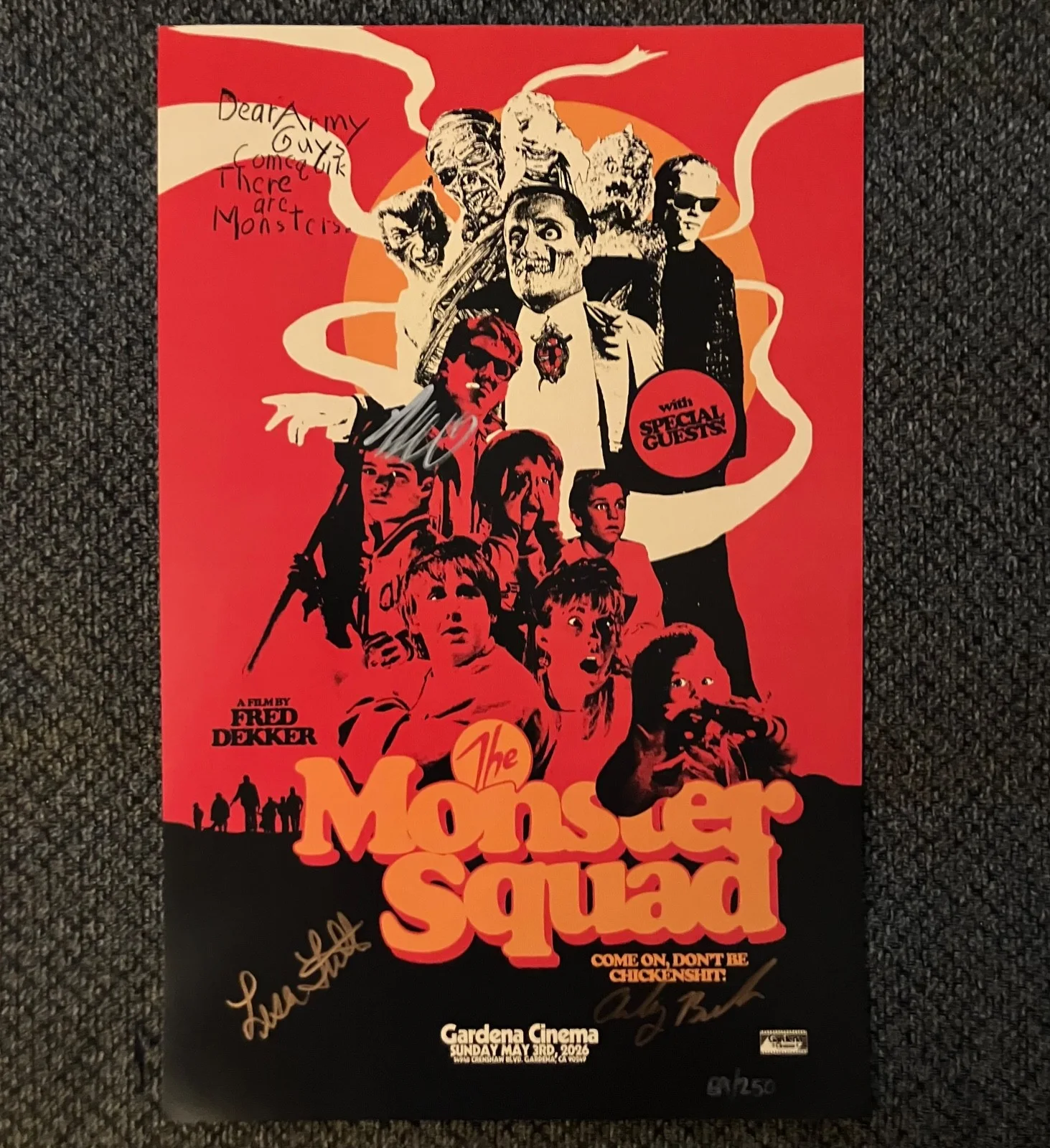 Ryan Lambert, Ashley Bank, Lisa Fuller — THE MONSTER SQUAD POSTER 11x17 INCH SIGNED RYAN LAMBERT ASHLEY BANK LISA FULLER