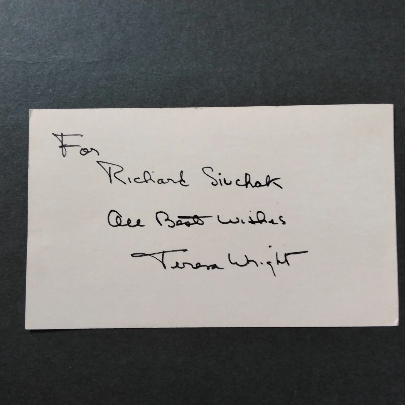 Teresa Wright SIGNED Card Photo 40s Movie Actress Little Foxes Shadow of Doubt, image 3