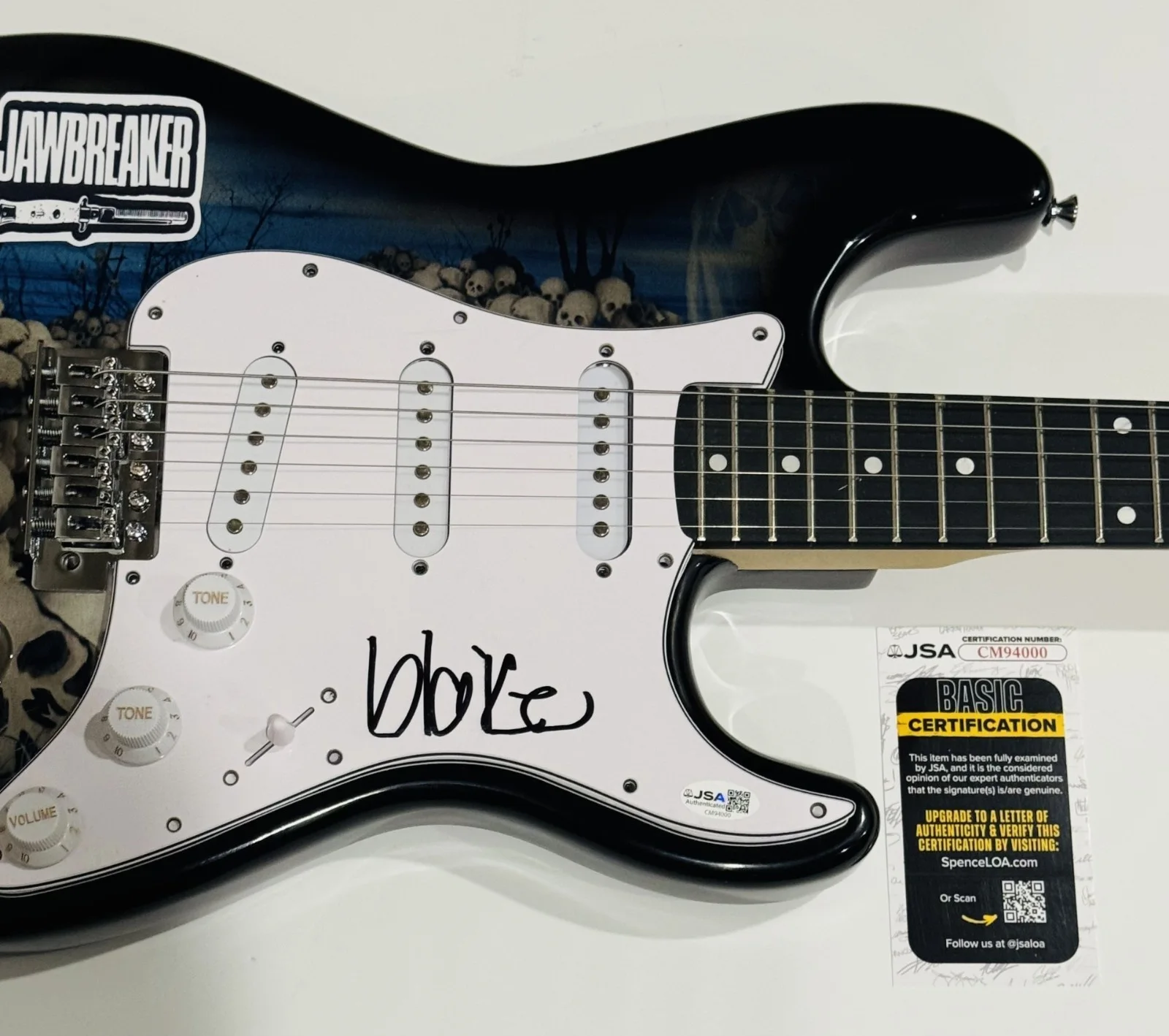 BLAKE SCHWARZENBACH SIGNED SKULL ELECTRIC GUITAR JAWBREAKER JSA COA, изображение 2