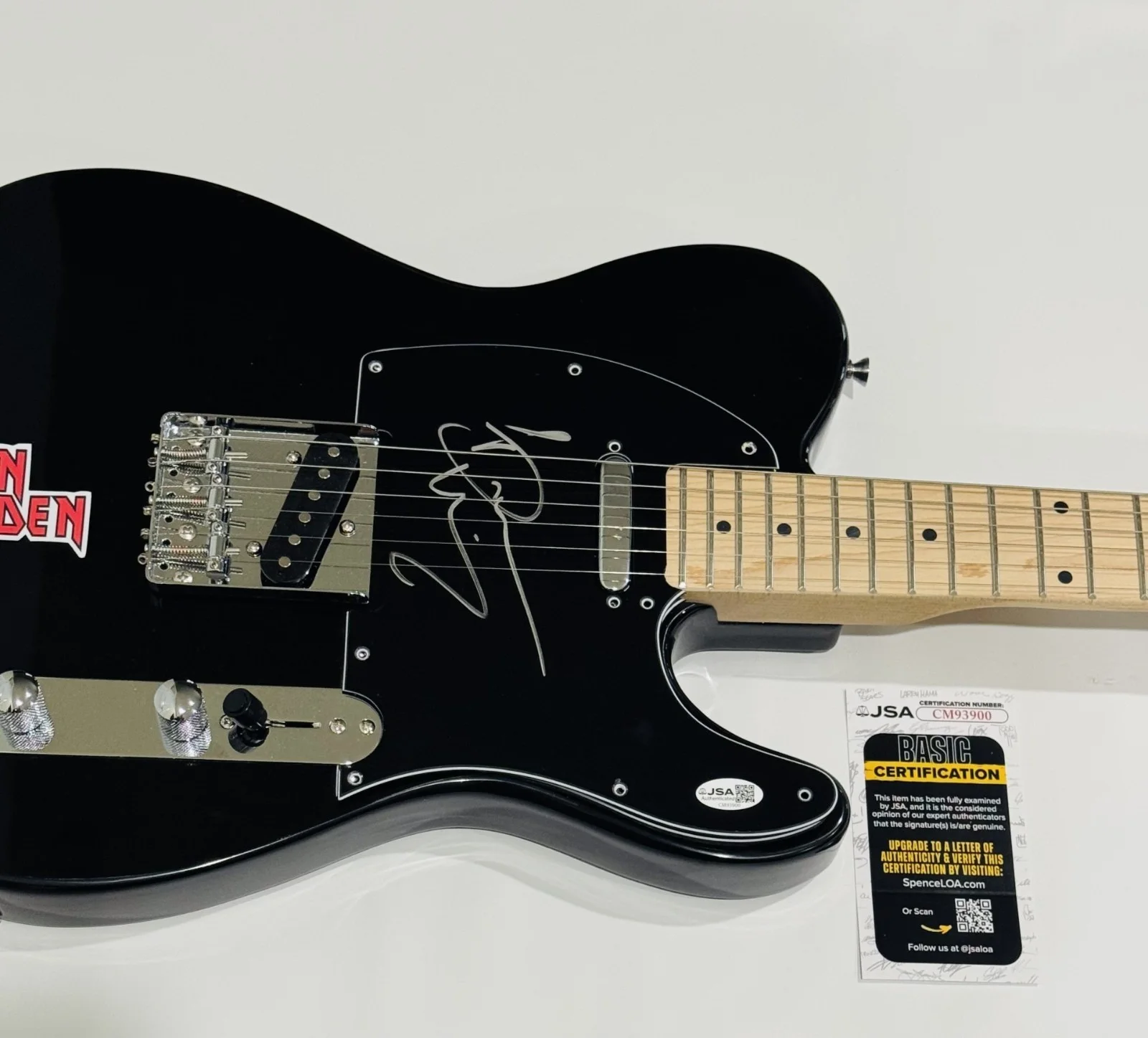 BRUCE DICKINSON SIGNED BLACK ELECTRIC GUITAR IRON MAIDEN JSA COA, image 2