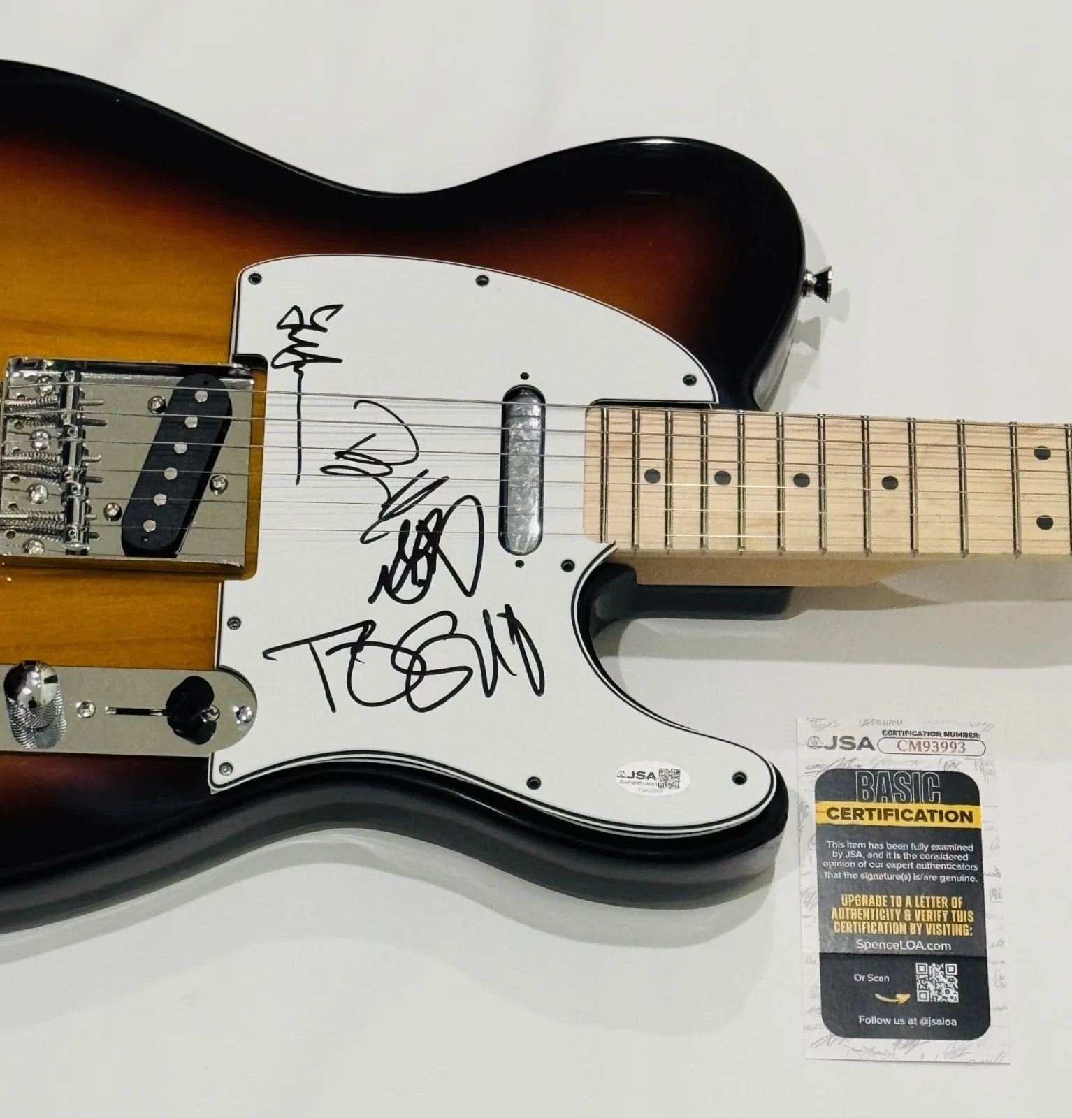 TESLA SIGNED SUNBURST ELECTRIC GUITAR JEFF KEITH HANNON WHEAT SKEOCH 4X JSA COA, image 2