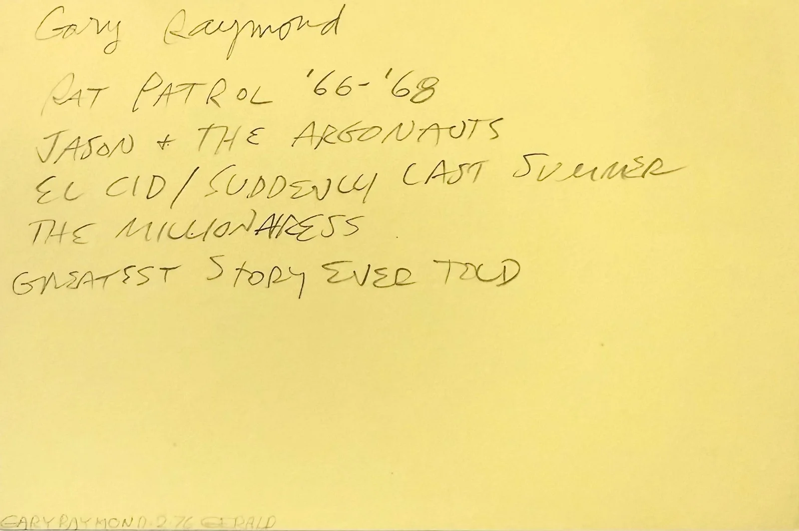 Gene Raymond — GENE RAYMOND Signed Autographed 4x6 INDEX CARD Two Faces of Evil The Rat Patrol, изображение 2