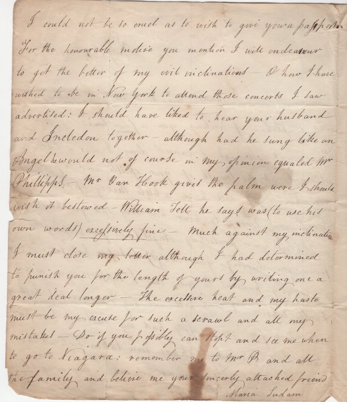 1818 New York Letter mentioning English tenor Charles Incledon / Mrs. John Sudam, изображение 2