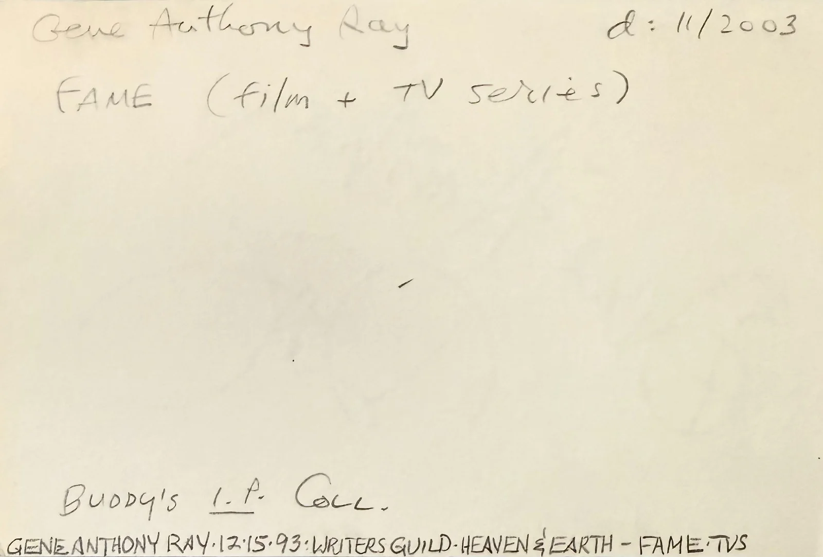 Gene Anthony Ray — GENE ANTHONY RAY Signed Autographed 4"x 6" INDEX CARD Eddie Linc's Carrie FAME, изображение 2