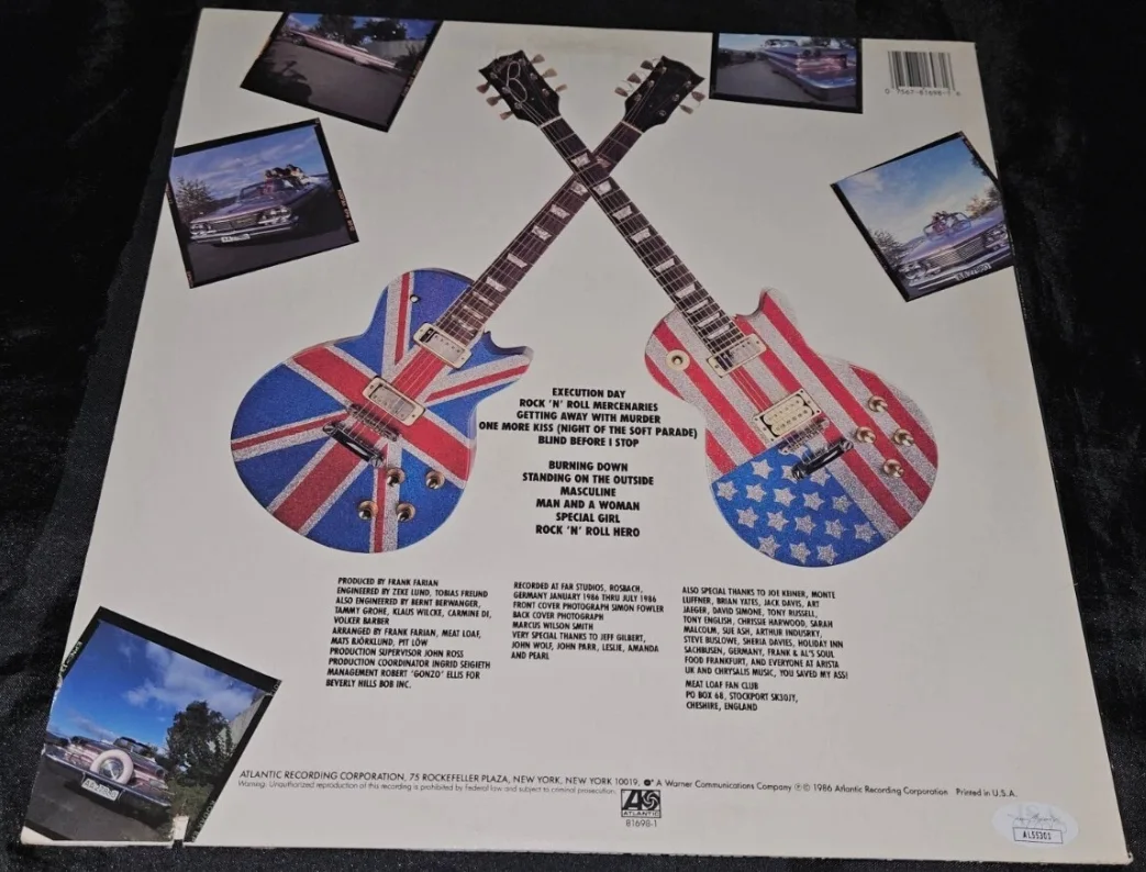 MEAT LOAF SIGNED BLIND BEFORE I STOP 1986 LP RECORD UK JSA COA BAT OUT OF HELL, image 4