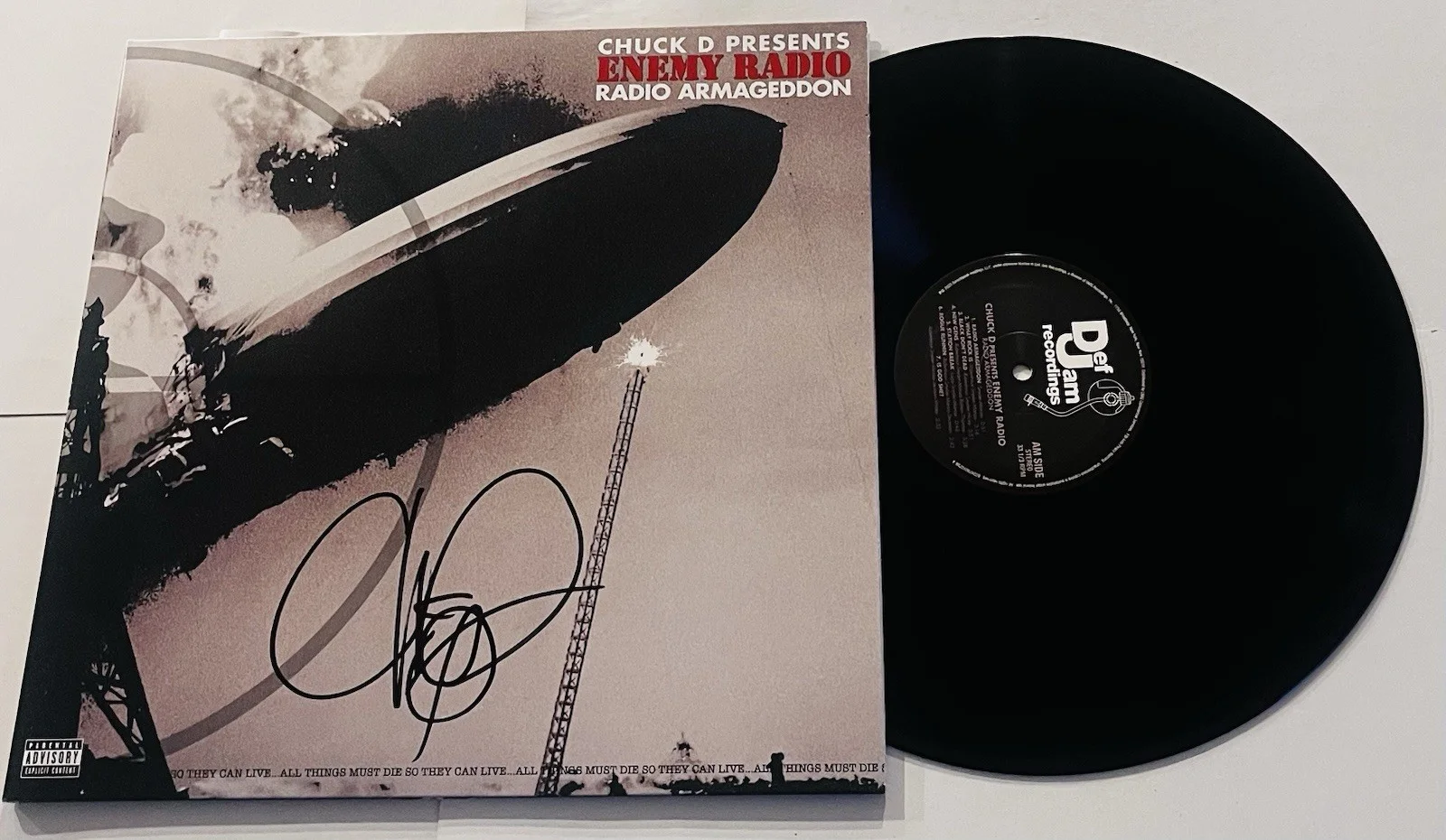 CHUCK D SIGNED ENEMY RADIO ARMAGEDDON LP VINYL RECORD ALBUM PUBLIC ENEMY JSA COA, image 2