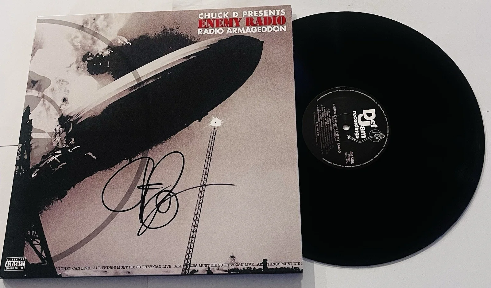 CHUCK D SIGNED ENEMY RADIO ARMAGEDDON LP VINYL RECORD ALBUM PUBLIC ENEMY JSA COA, изображение 2