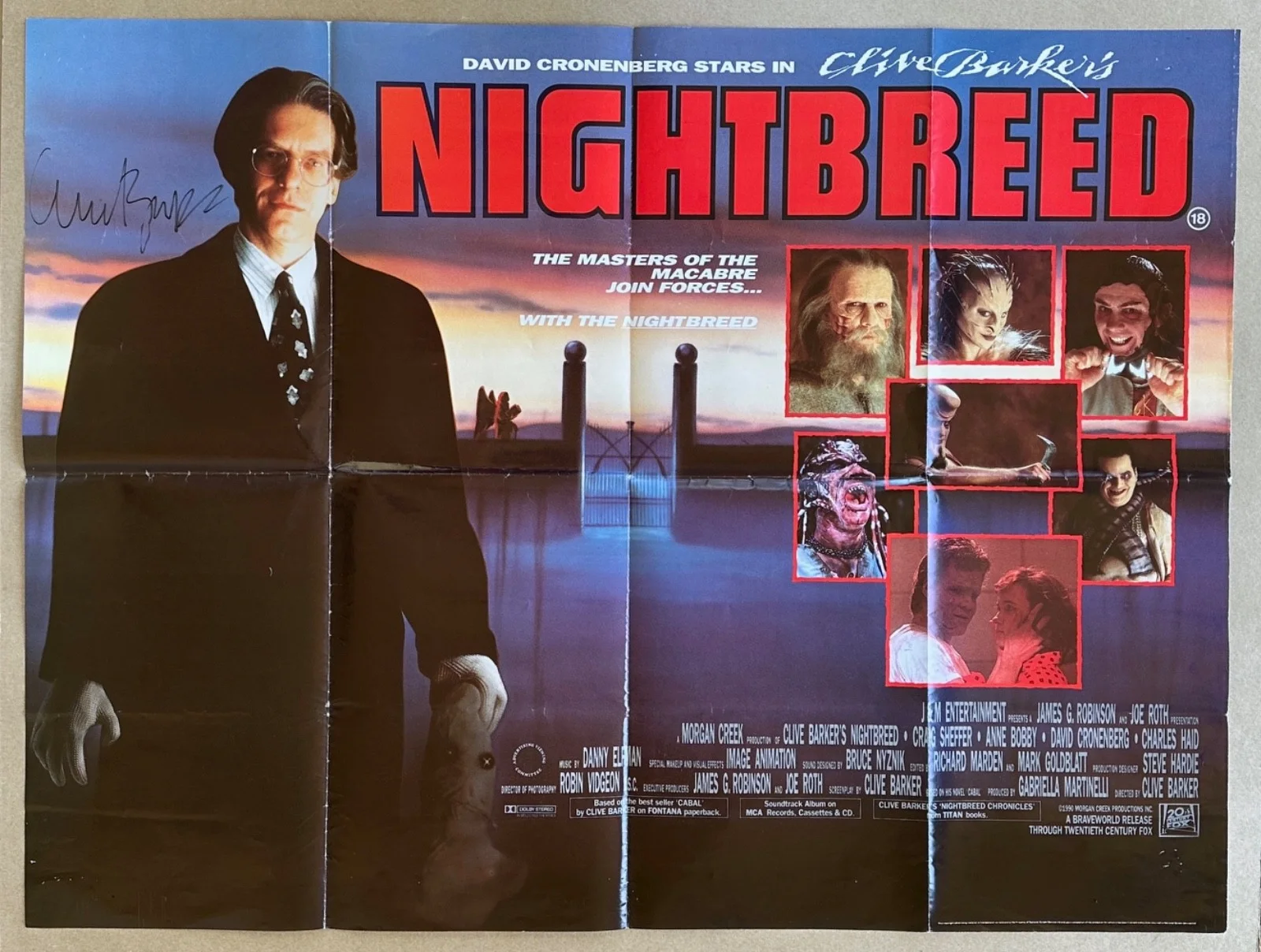 Clive Barker — NIGHTBREED David Cronenberg CLIVE BARKER Signed AUTOGRAPHED 30x40 QUAD POSTER