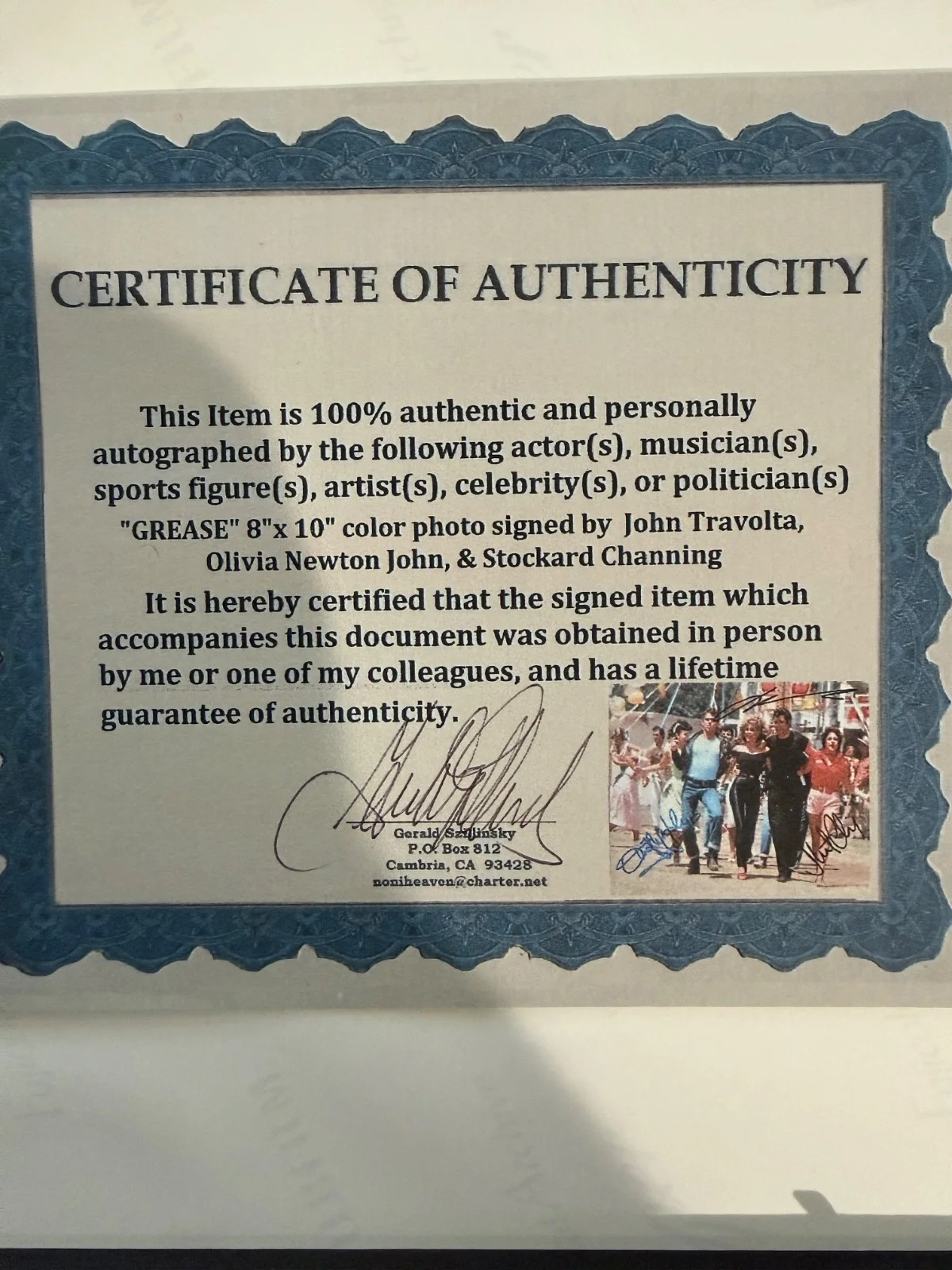 John Travolta, Stockard Channing, Olivia Newton John — Grease - Authentic autographs Travolta, Newton-John, Channing, image 3