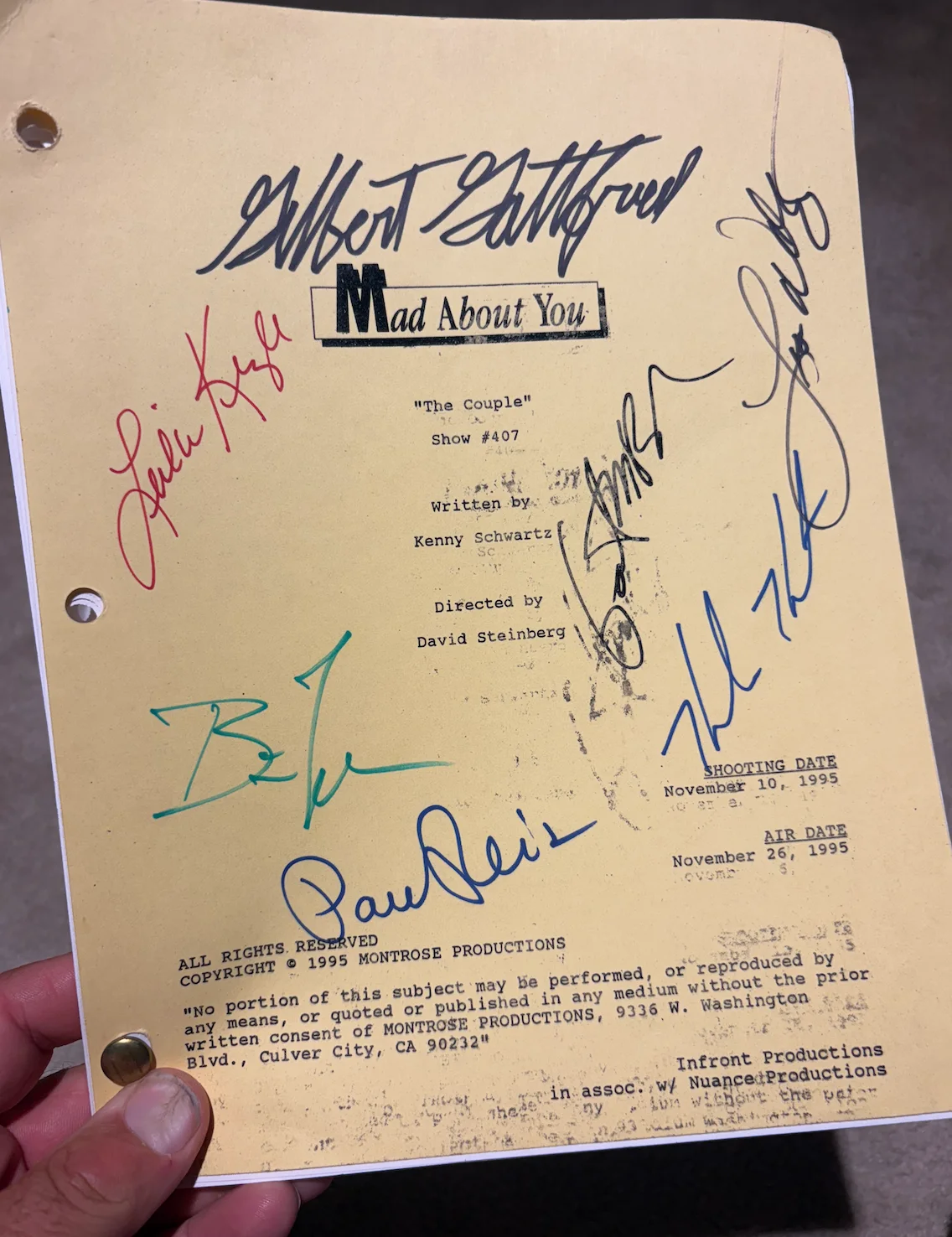 Helen Hunt — Cast autograph Helen Hunt Paul Reiser Signed 'Mad About You' Script JSA COA, image 2
