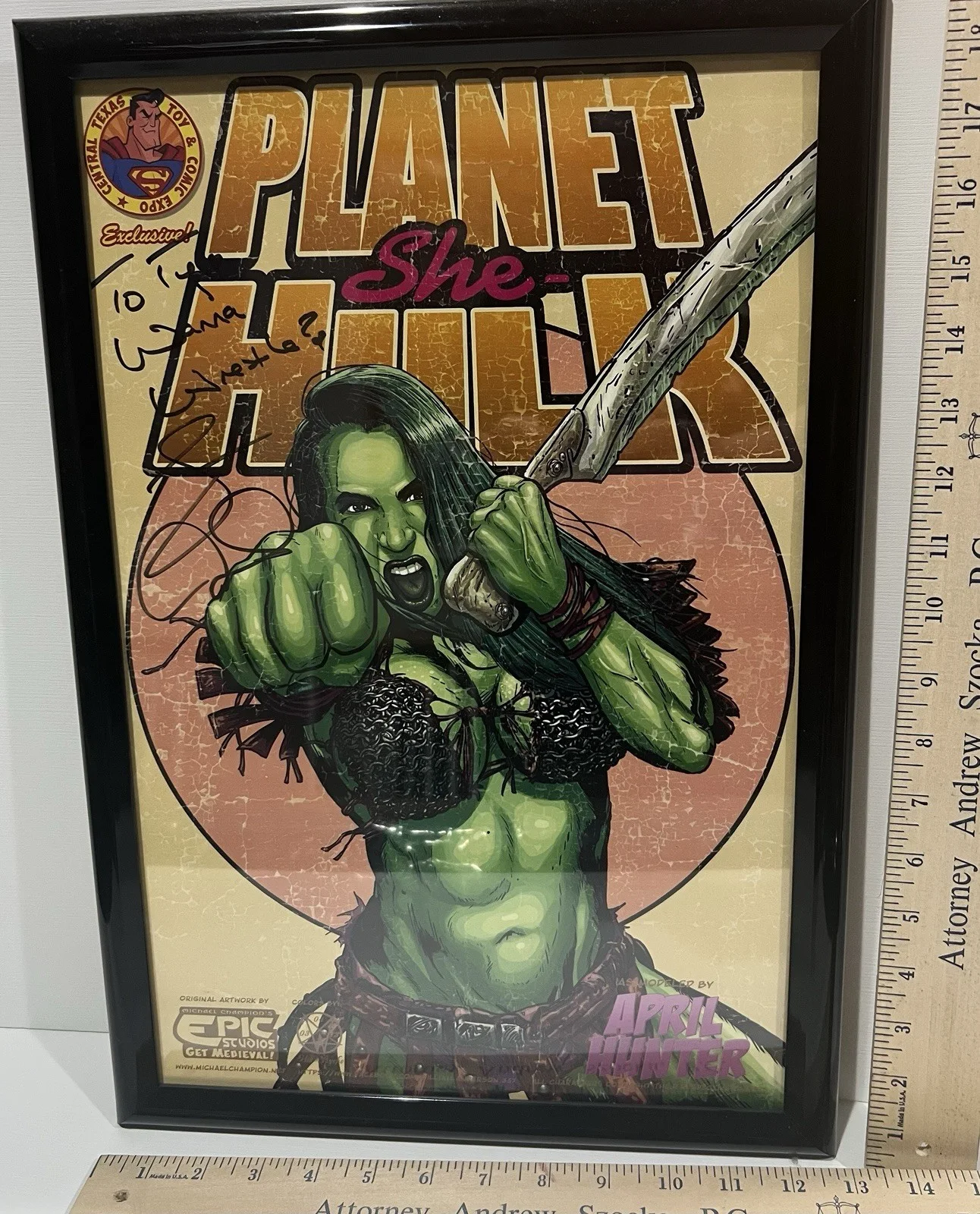Signed Wrestler April Hunter As She-Hulk Print., image 2