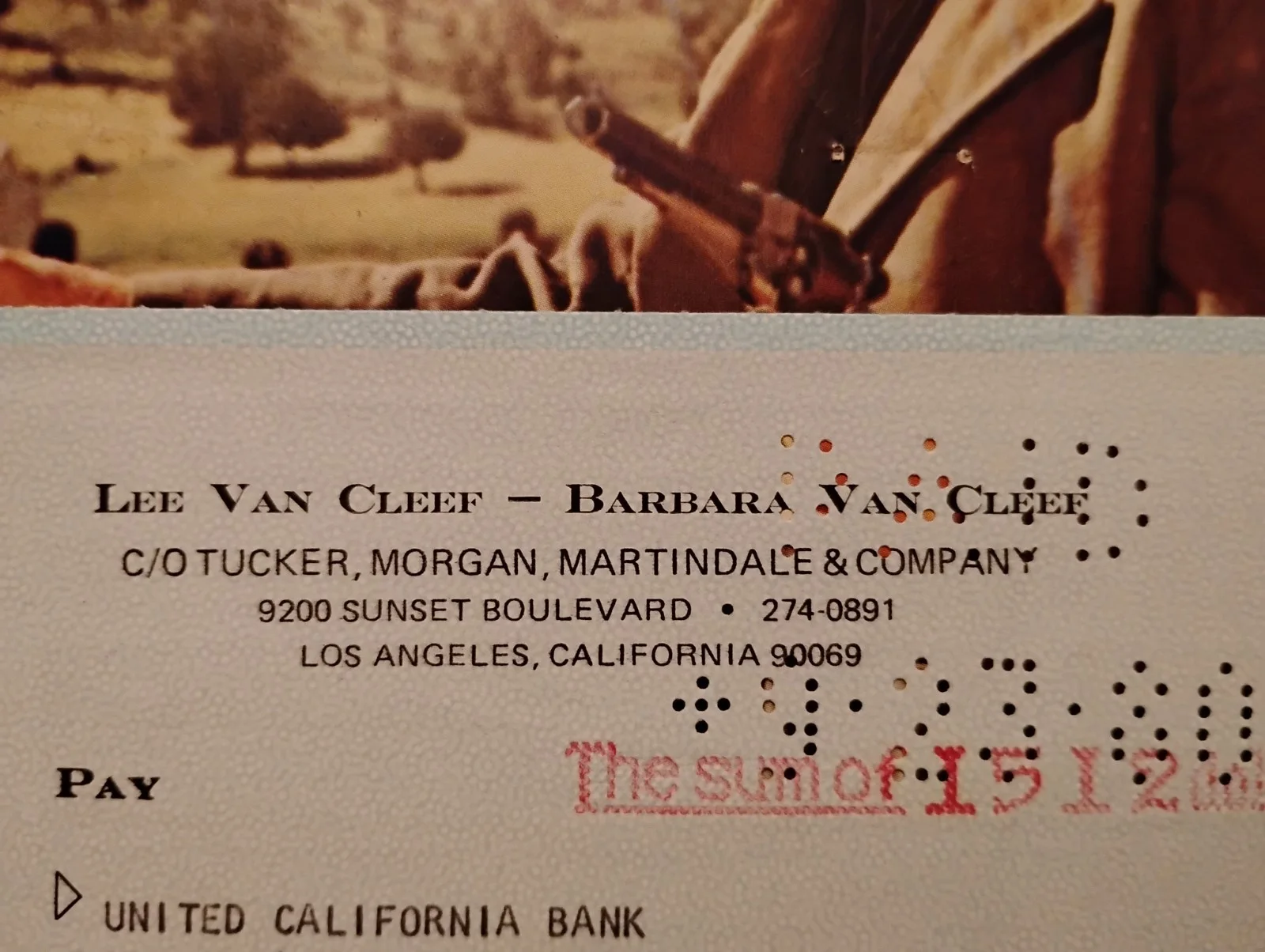 Lee Van Cleef — Lee Van Cleef signed check Good Bad and the Ugly, image 2