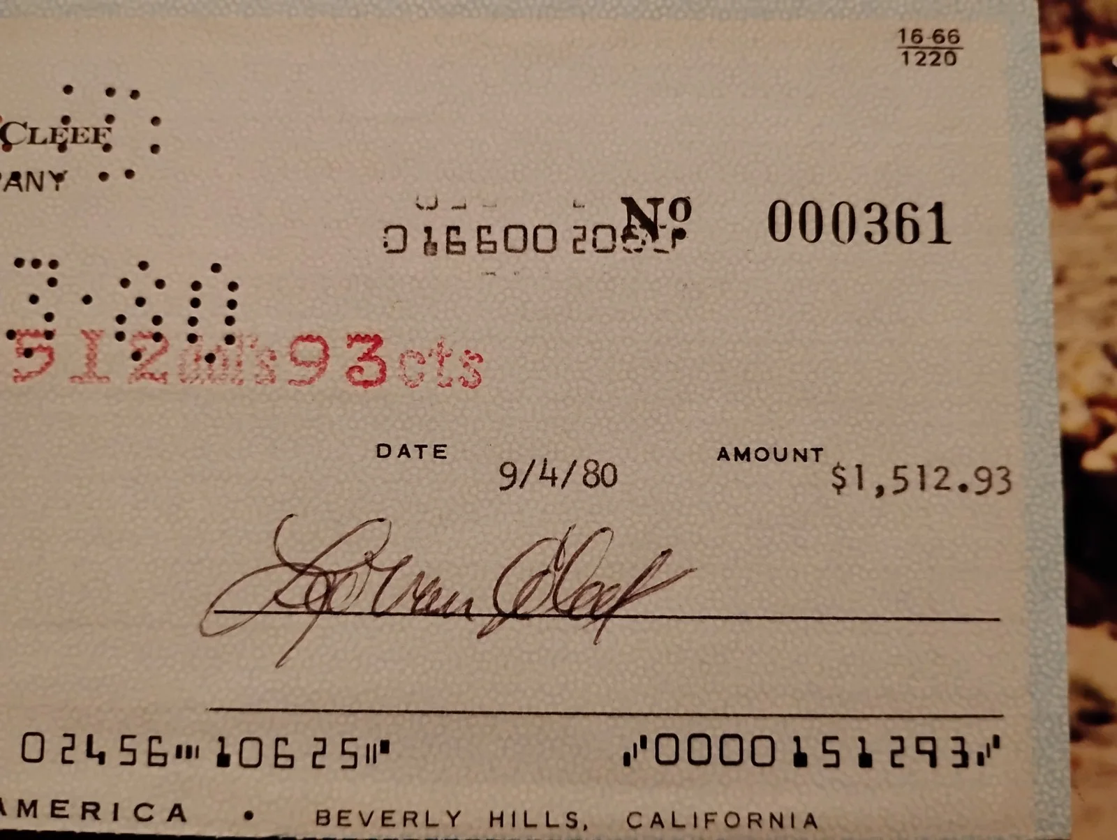 Lee Van Cleef — Lee Van Cleef signed check Good Bad and the Ugly, image 3