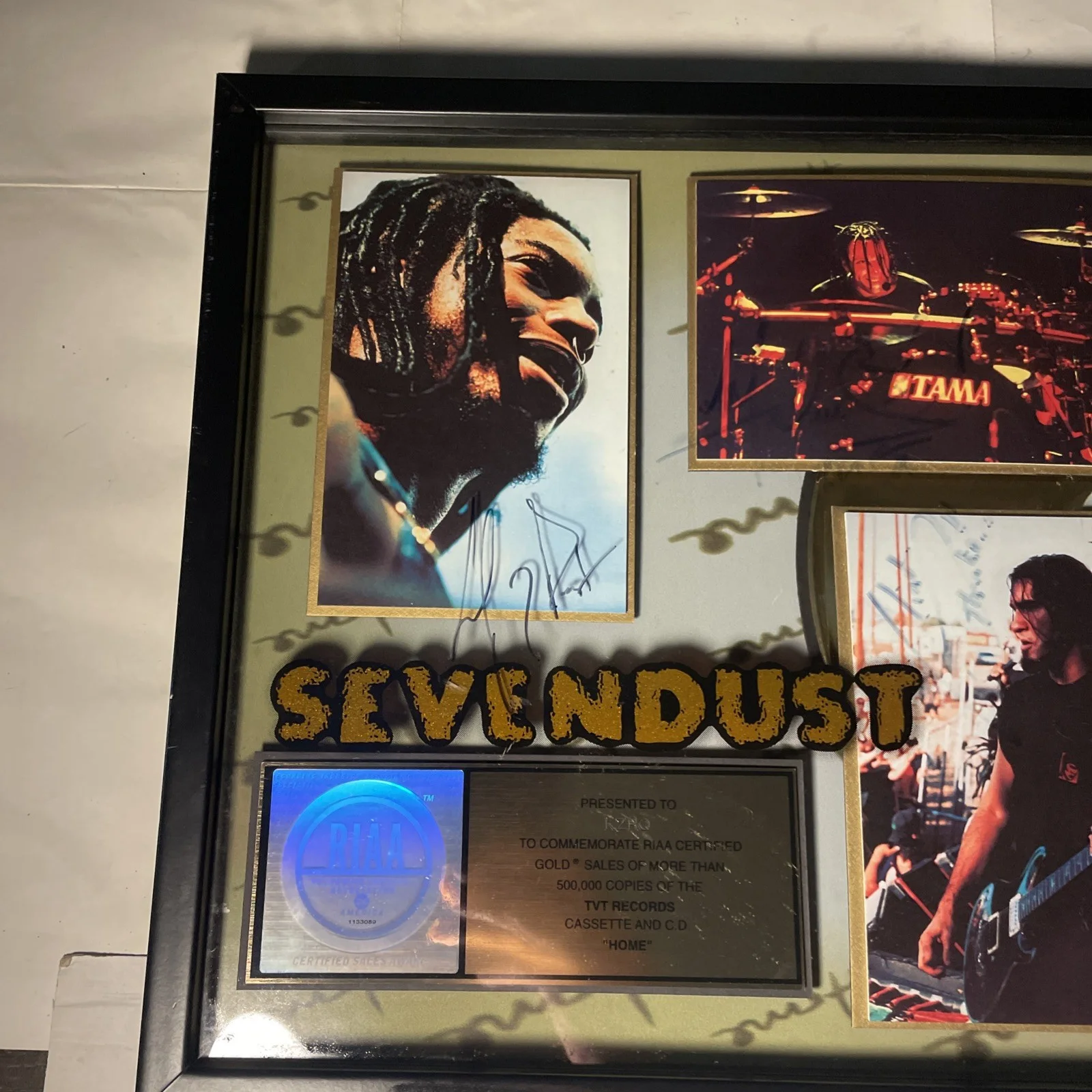 Sevendust RIAA Gold Record Award “Home” Signed Band Autographed 15.5 x 28 1/2 ", image 2