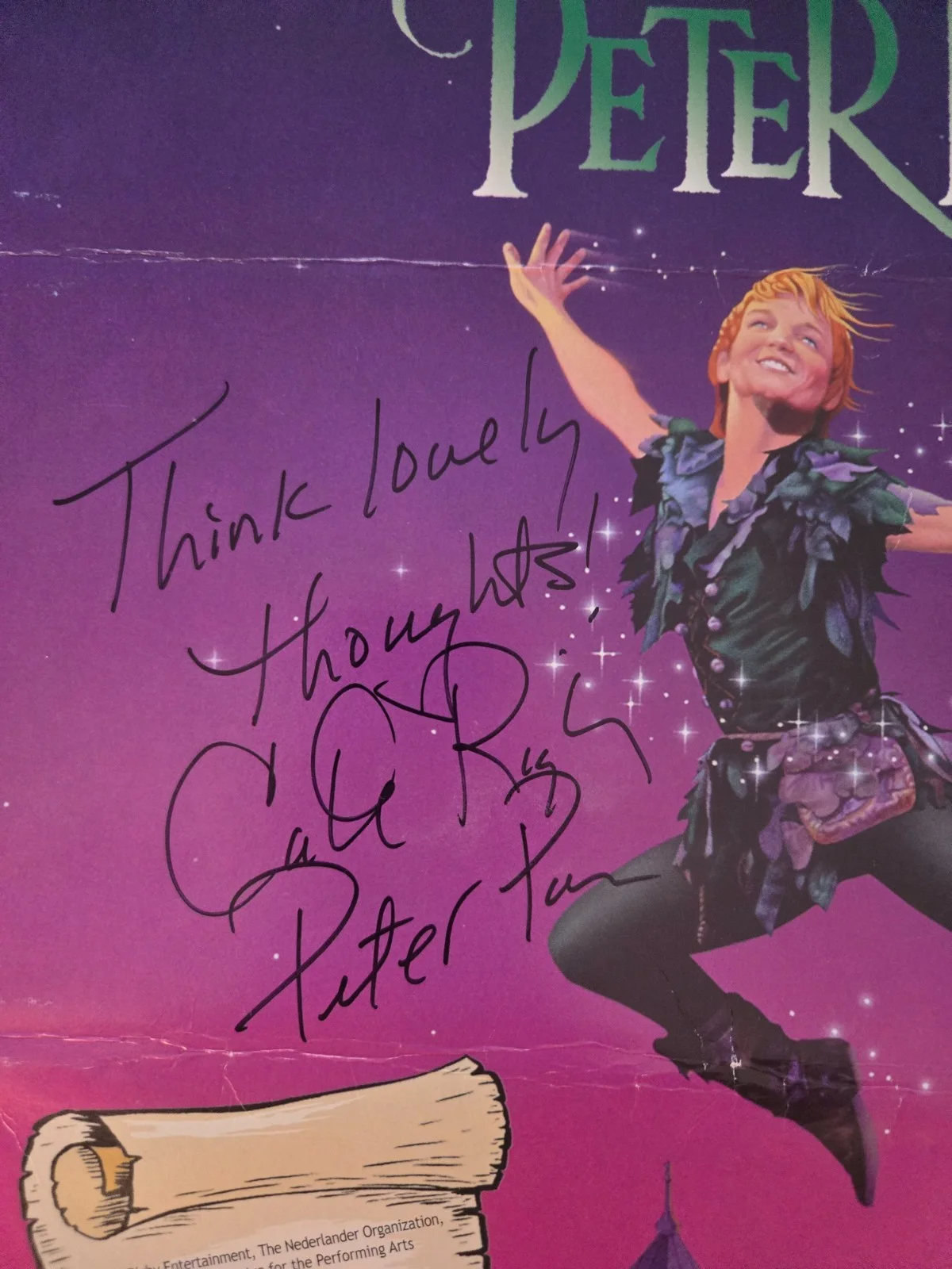 Cathy Rigby — Vintage Peter Pan Window Card Poster Signed Cathy Rigby Cardboard Display, image 2