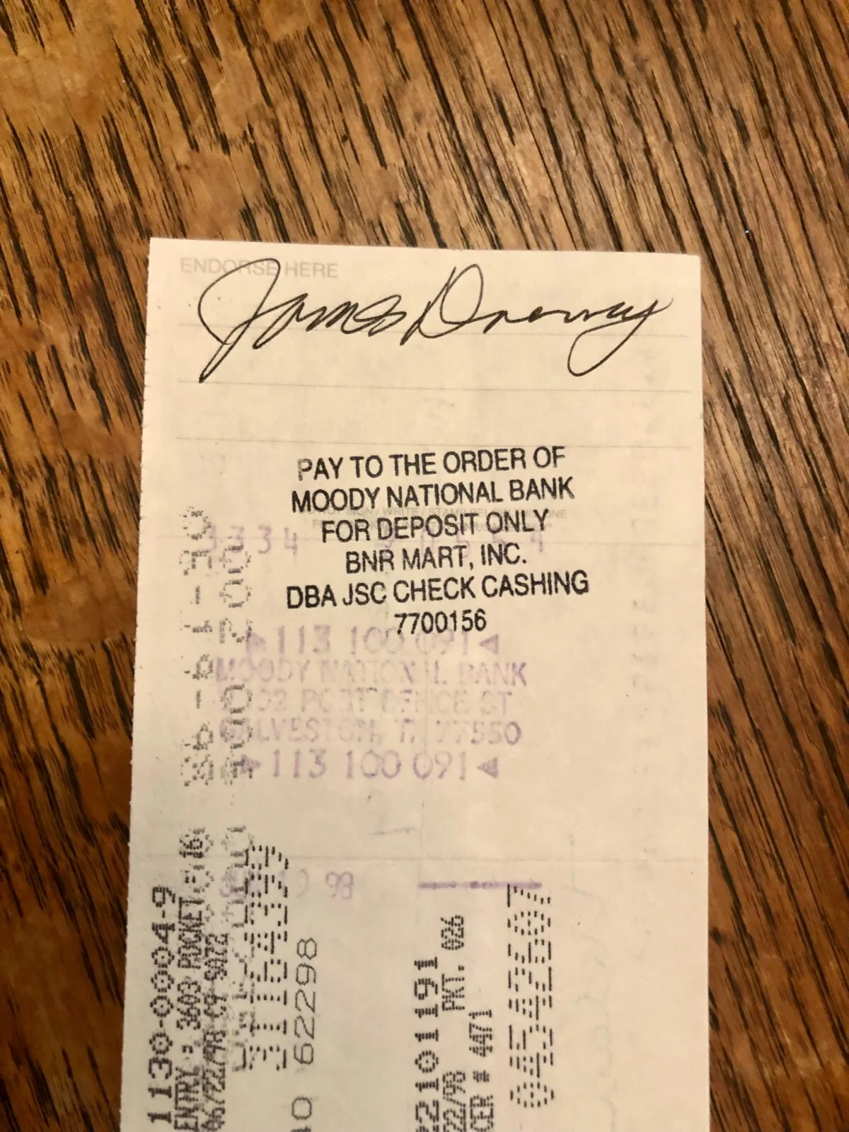 James Drury — James Drury signed/autographed Bank Check., image 2