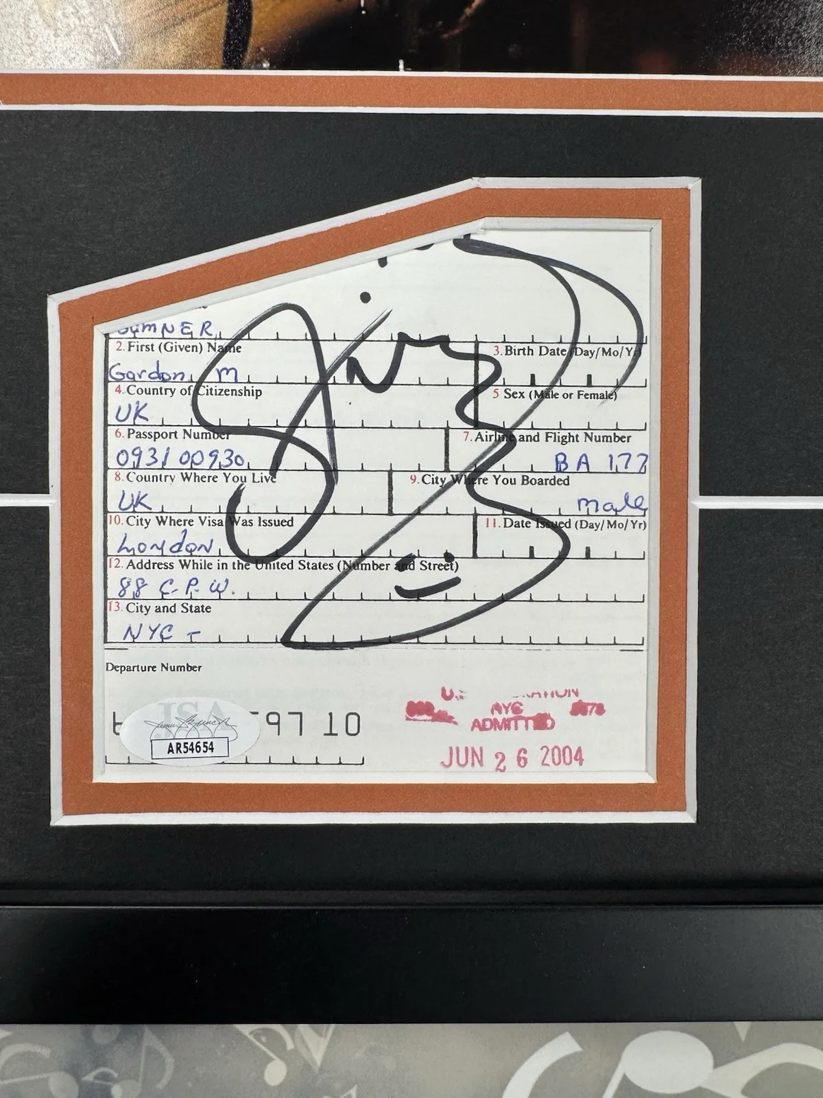 Sting Signed Cut Jsa Auto Custom Framed Musician The Police, image 2