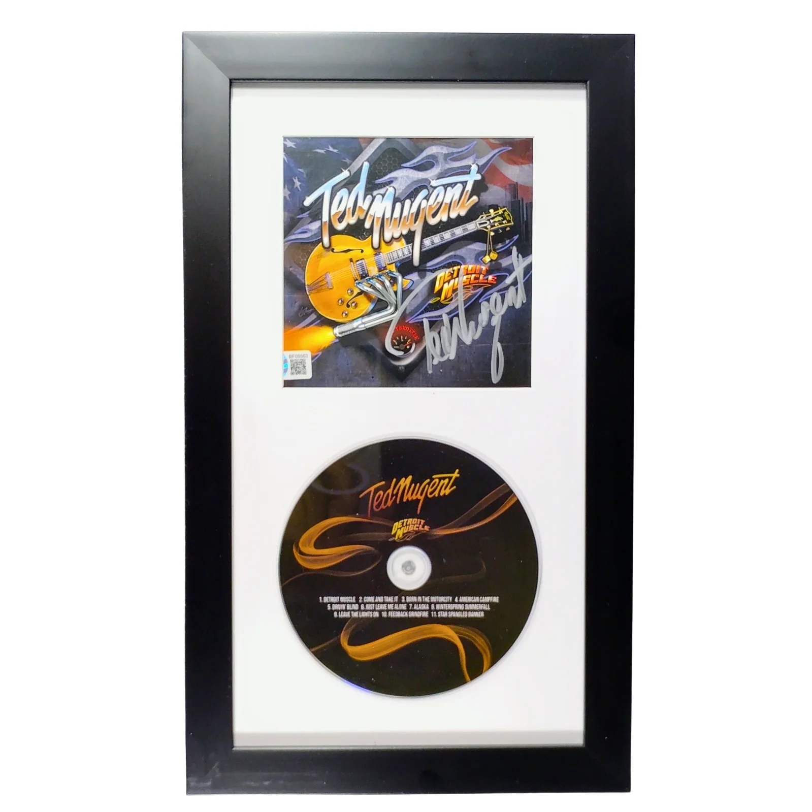 Ted Nugent — Ted Nugent Signed Detroit Muscle CD Framed Beckett BAS COA Rock Music Autograph