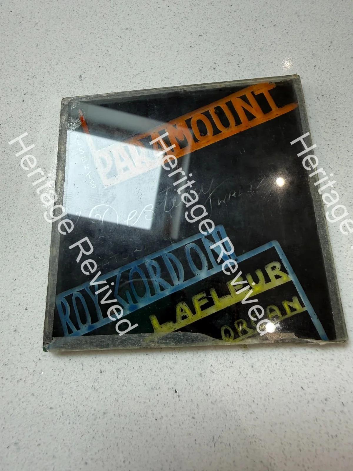 ANTIQUE GLASS PAINTED SLIDE ADVERT PARAMOUNT THEATER ROY GORDON LAFLEUR ORGAN, изображение 2