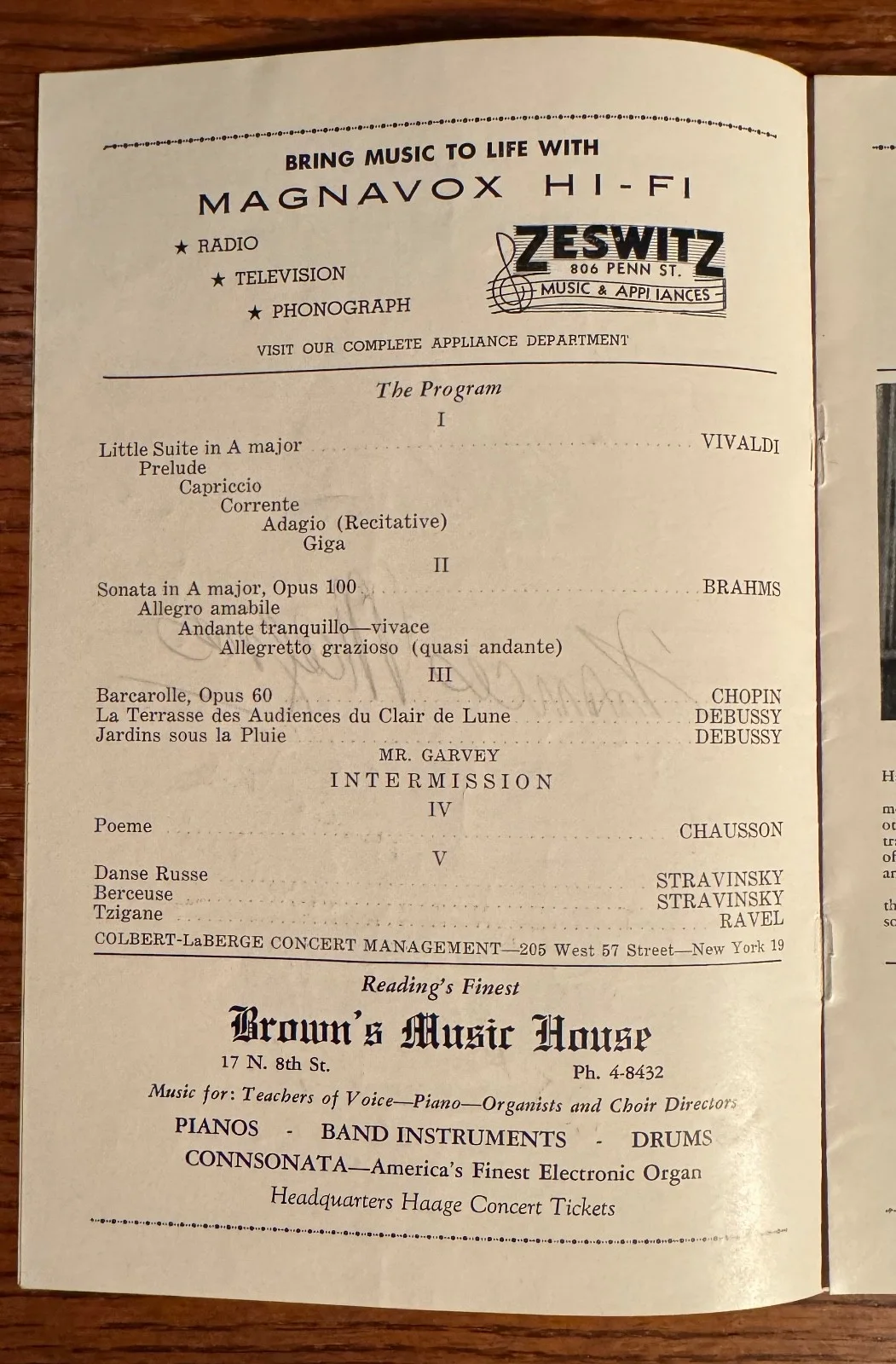 FRANCES MAGNES Violinist autographed program David Garvey pianist, image 2