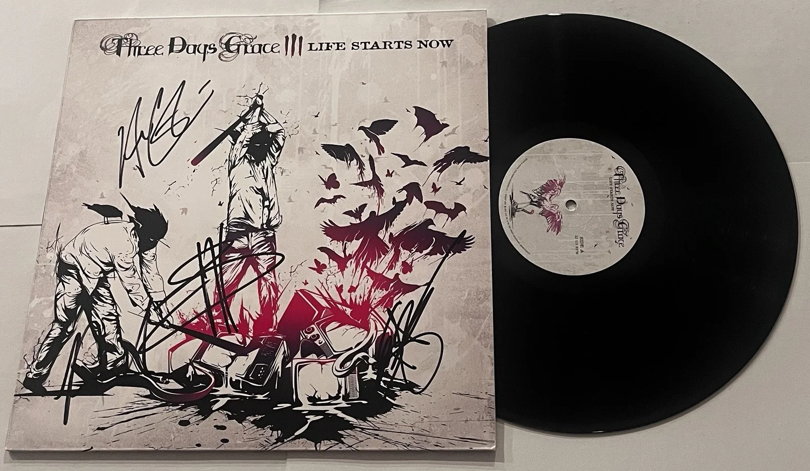 THREE DAYS GRACE SIGNED LIFE STARTS NOW LP VINYL RECORD ALBUM ADAM GONTIER JSA, image 2