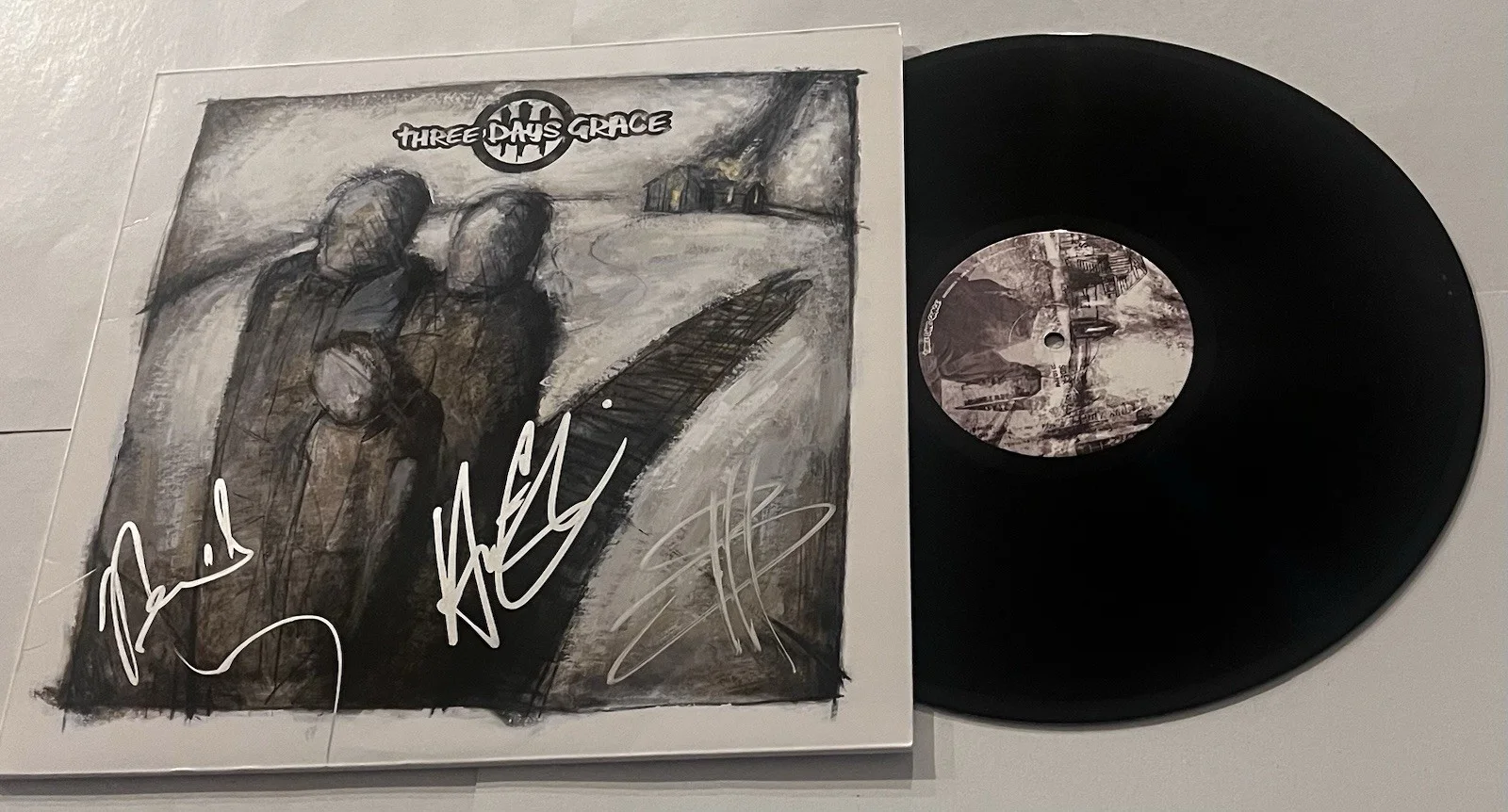 THREE DAYS GRACE SIGNED LP VINYL RECORD ALBUM ADAM GONTIER NEIL BRAD JSA COA, изображение 2