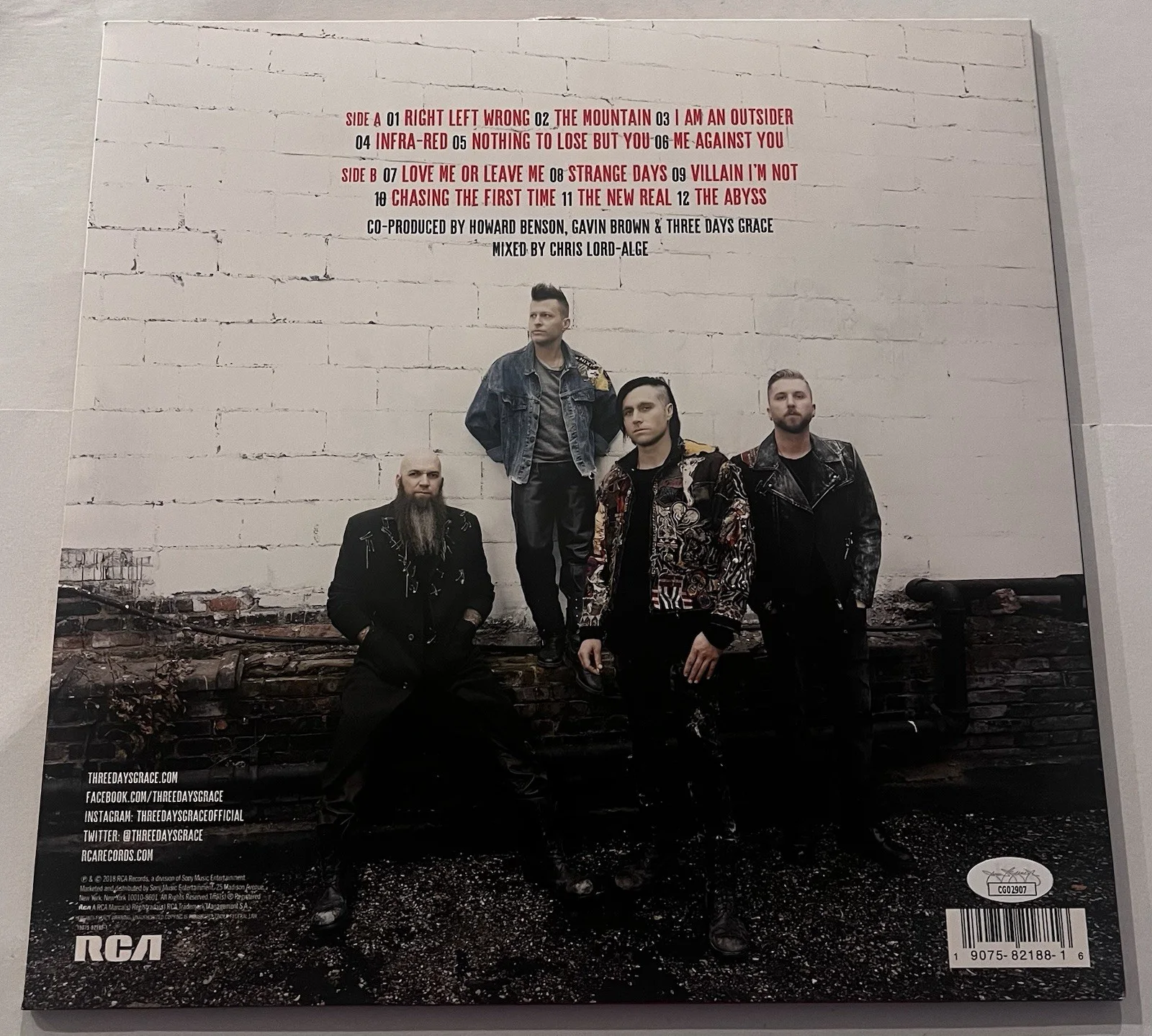 THREE DAYS GRACE SIGNED OUTSIDER LP VINYL RECORD ALBUM ADAM GONTIER +4 JSA COA, изображение 4