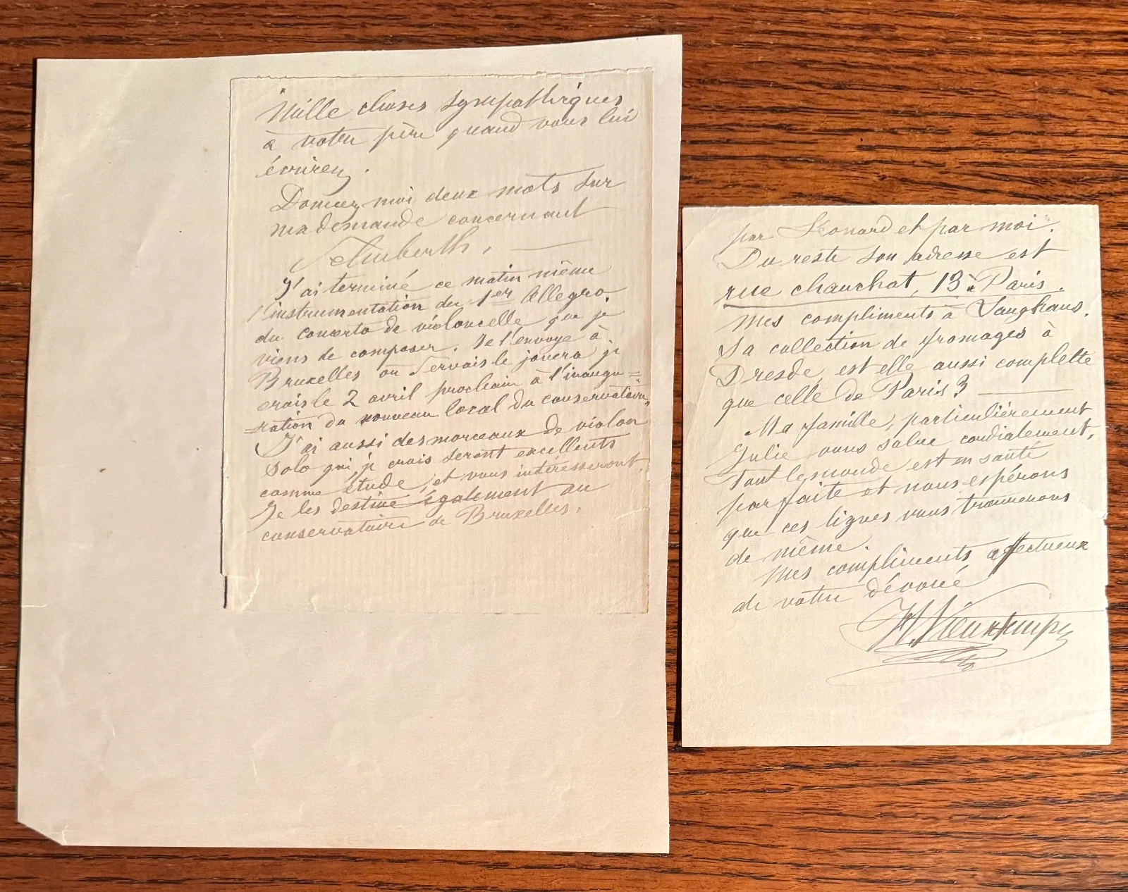 HENRI VIEUXTEMPS autograph letter 1876 Leonard Violinist Composer Cello Concerto, изображение 4