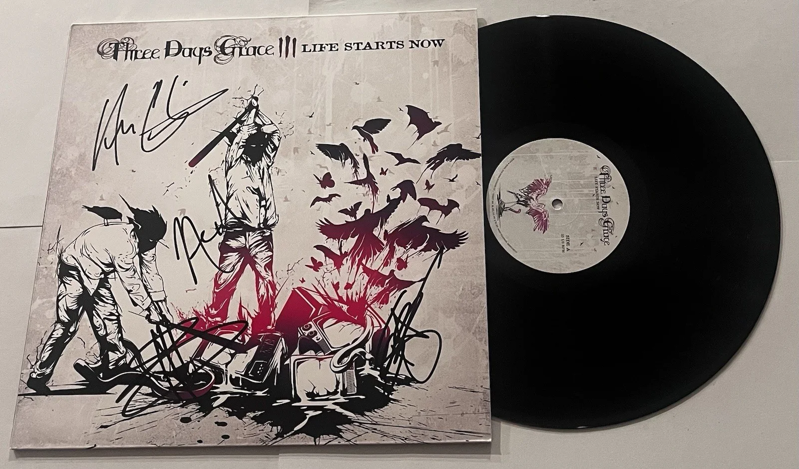 THREE DAYS GRACE SIGNED LIFE STARTS NOW LP VINYL RECORD ALBUM ADAM GONTIER JSA, image 2