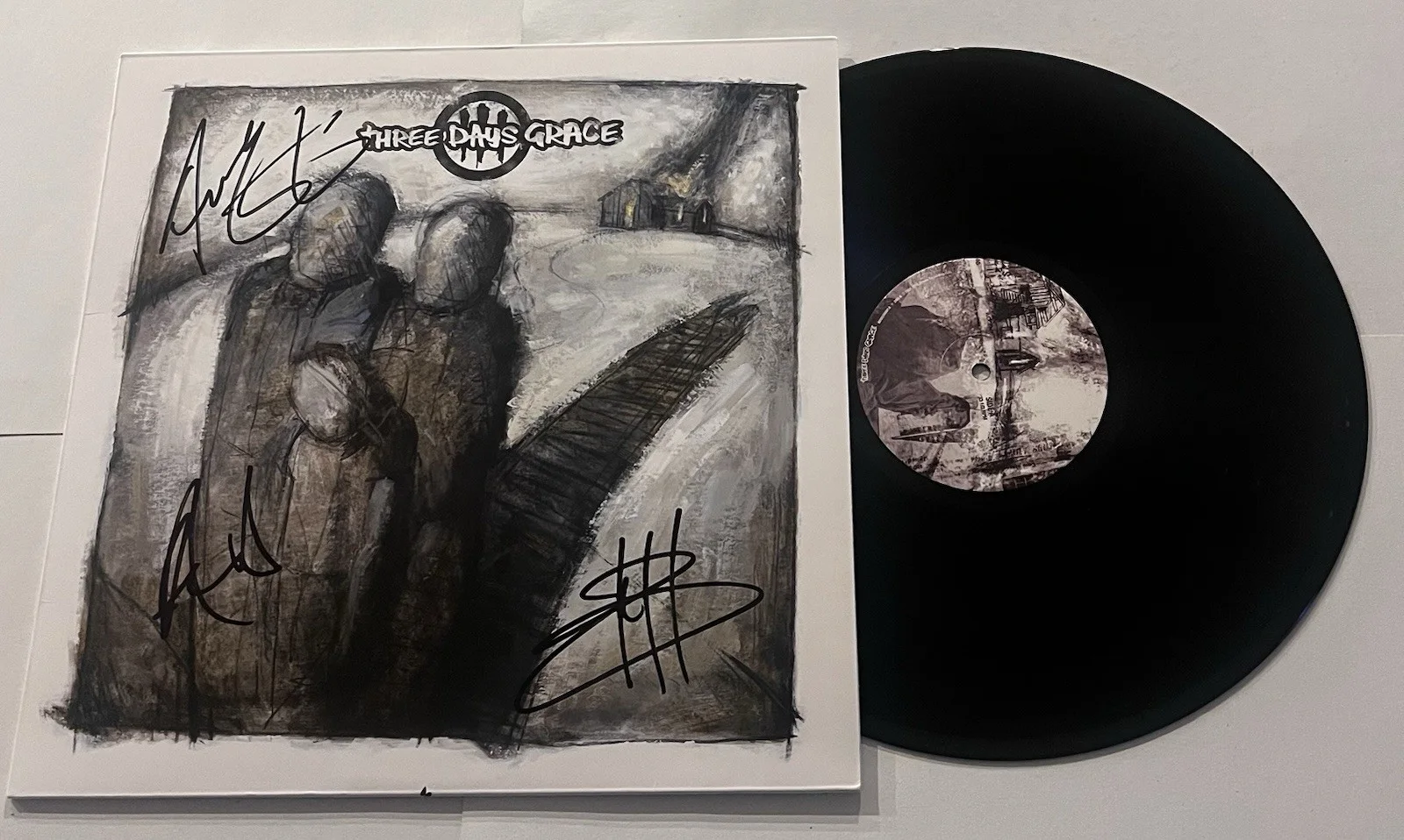 THREE DAYS GRACE SIGNED LP VINYL RECORD ALBUM ADAM GONTIER NEIL BRAD JSA COA, image 2