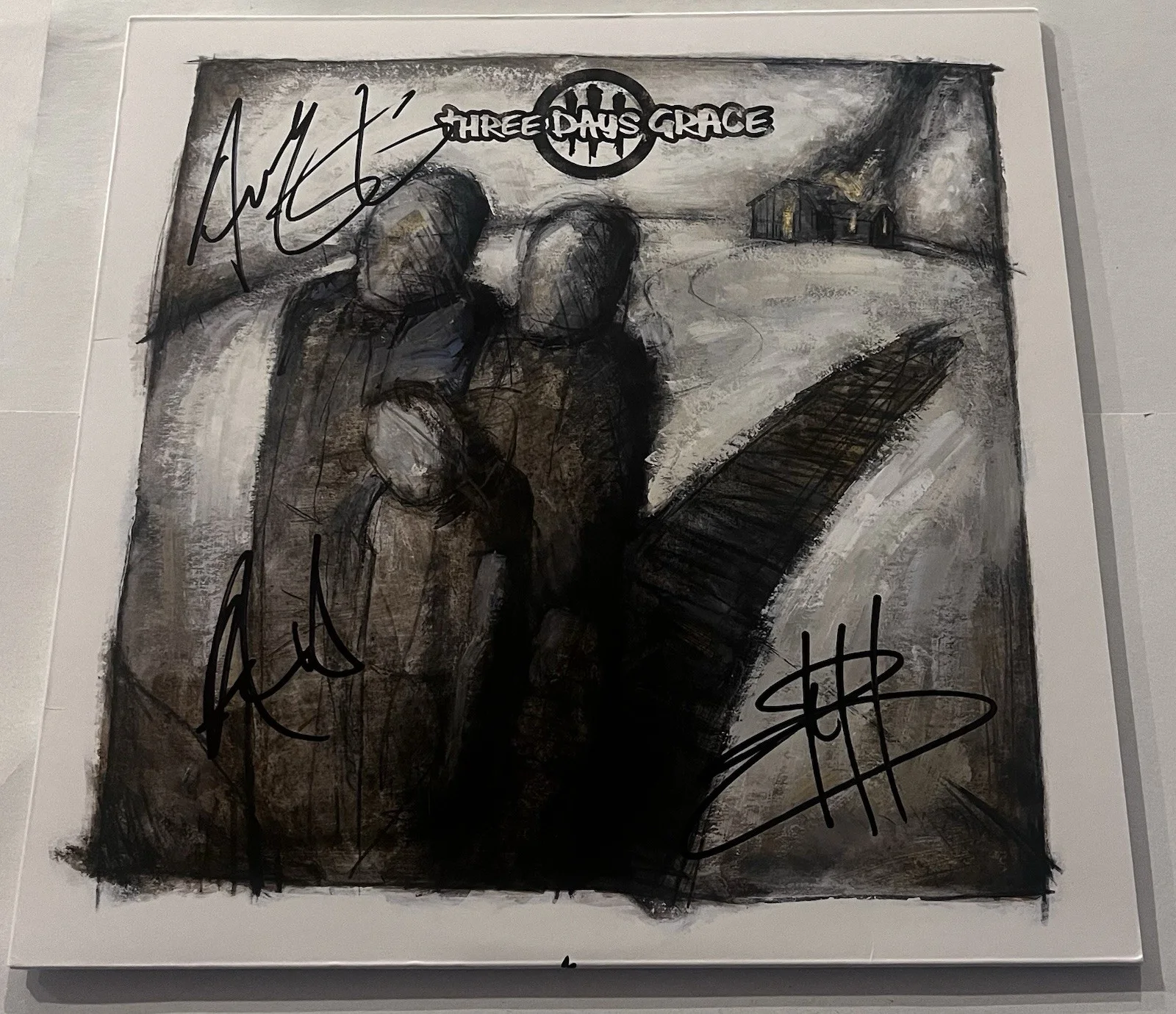 THREE DAYS GRACE SIGNED LP VINYL RECORD ALBUM ADAM GONTIER NEIL BRAD JSA COA, image 3