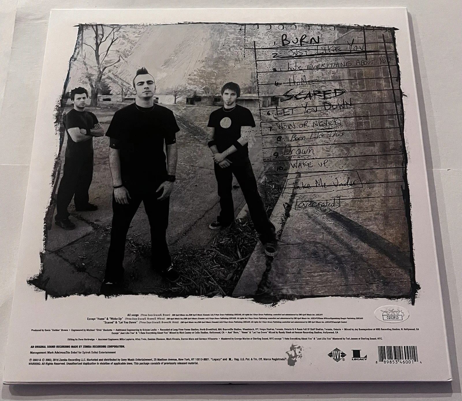 THREE DAYS GRACE SIGNED LP VINYL RECORD ALBUM ADAM GONTIER NEIL BRAD JSA COA, image 4