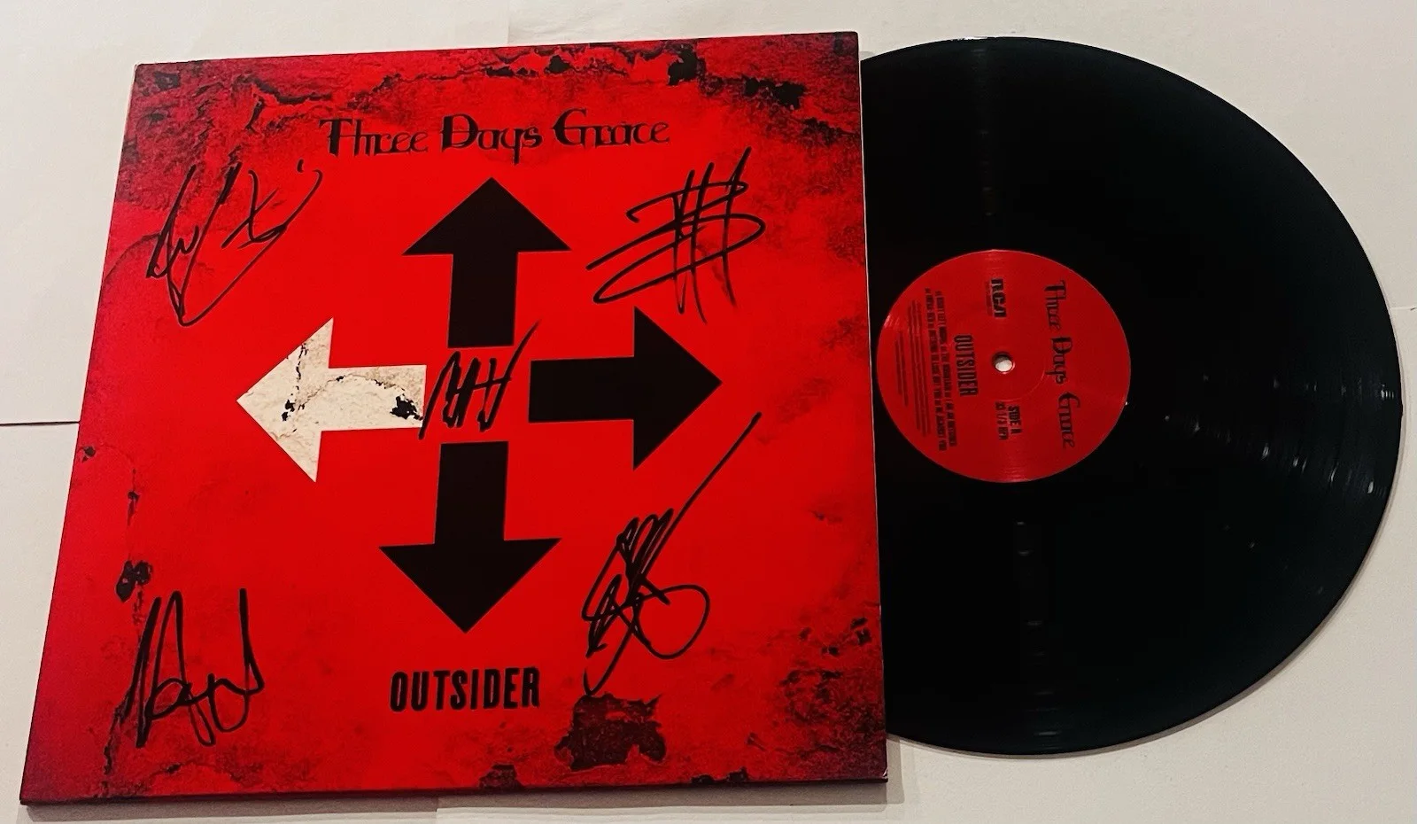 THREE DAYS GRACE SIGNED OUTSIDER LP VINYL RECORD ALBUM ADAM GONTIER +4 JSA COA, image 2