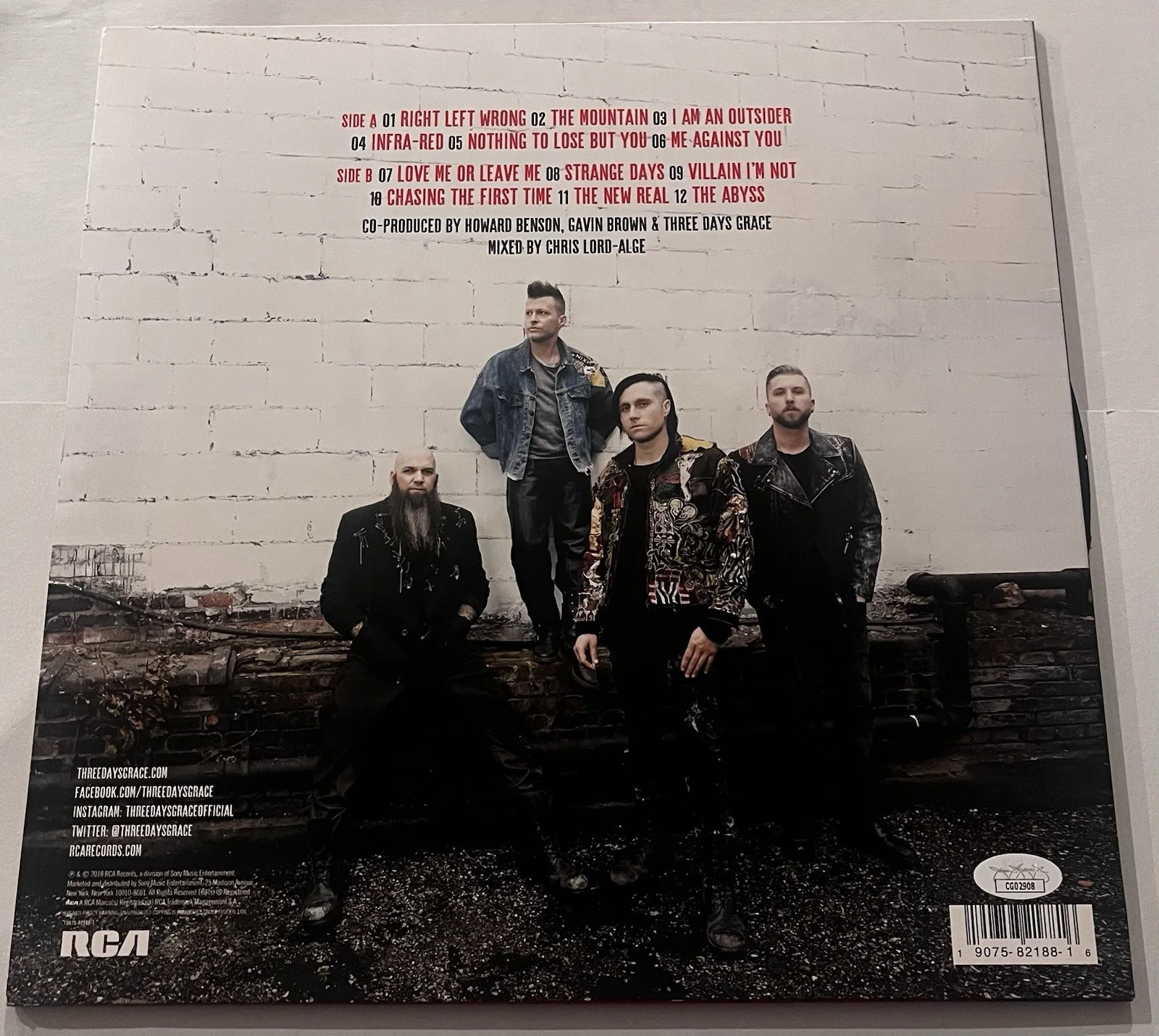 THREE DAYS GRACE SIGNED OUTSIDER LP VINYL RECORD ALBUM ADAM GONTIER +4 JSA COA, image 4