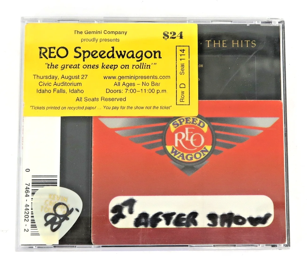 REO Speedwagon The Hits Signed CD & Guitar Pick with Ticket Stub & Pass ~8/27/98, изображение 3