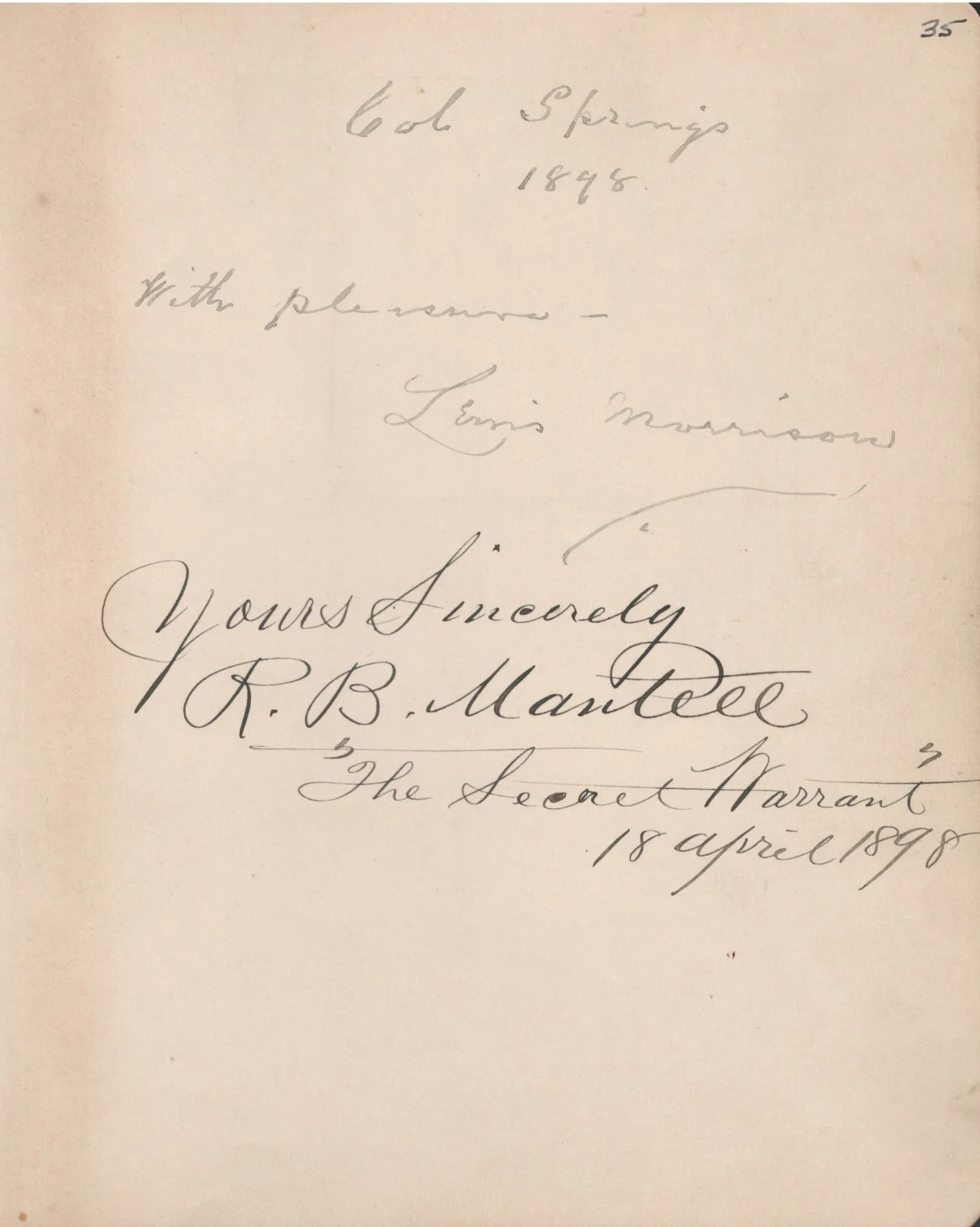 Robert Mantell — R. B. Robert Mantell. Silent Screen Shakespearean actor. Signed album page, 1898, изображение 2