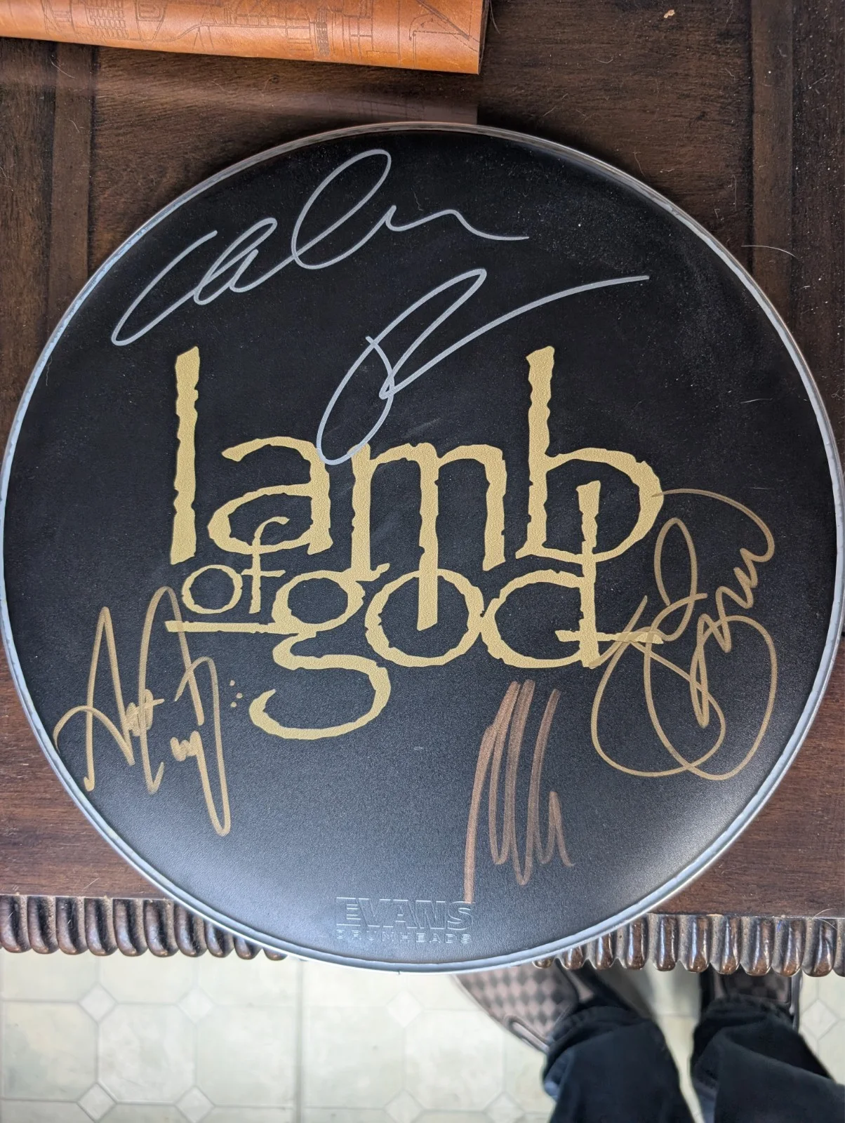 Black Evans Lamb Of God Drumhead Signed By Band, image 2