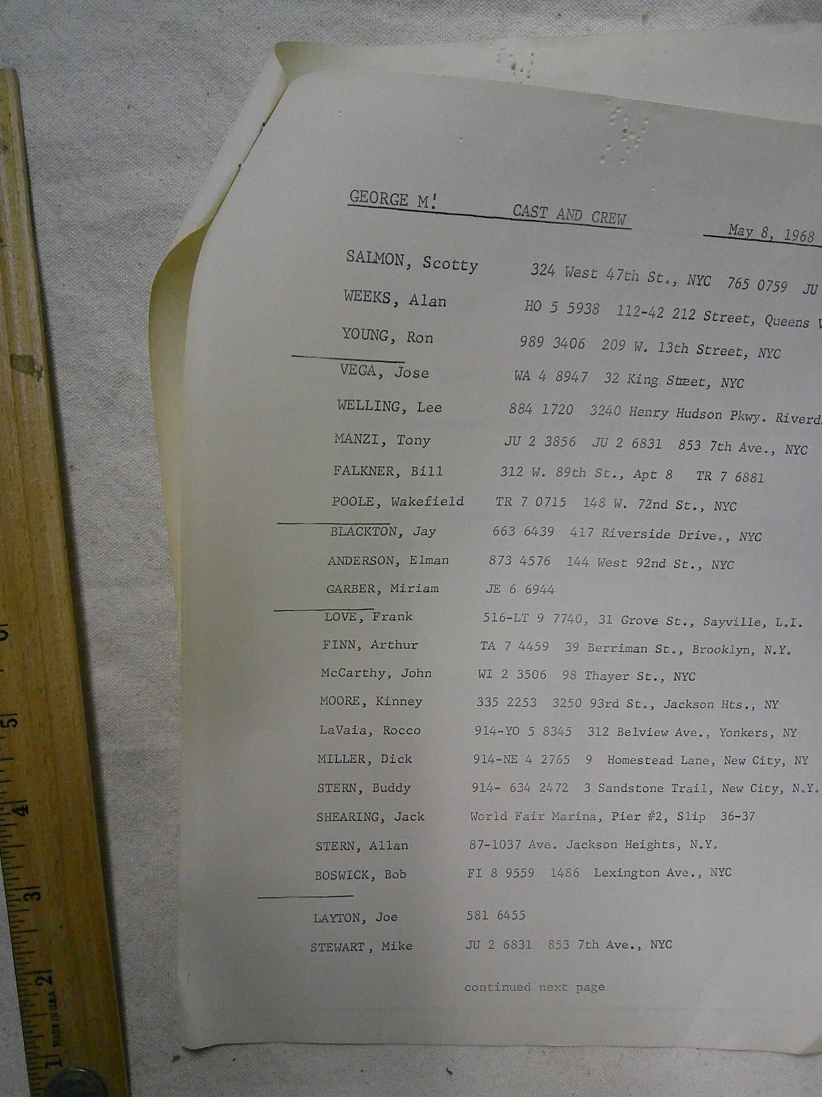 Wakefield Poole 1968 call sheet Cast George M play NYC vintage gay director Icon, изображение 3