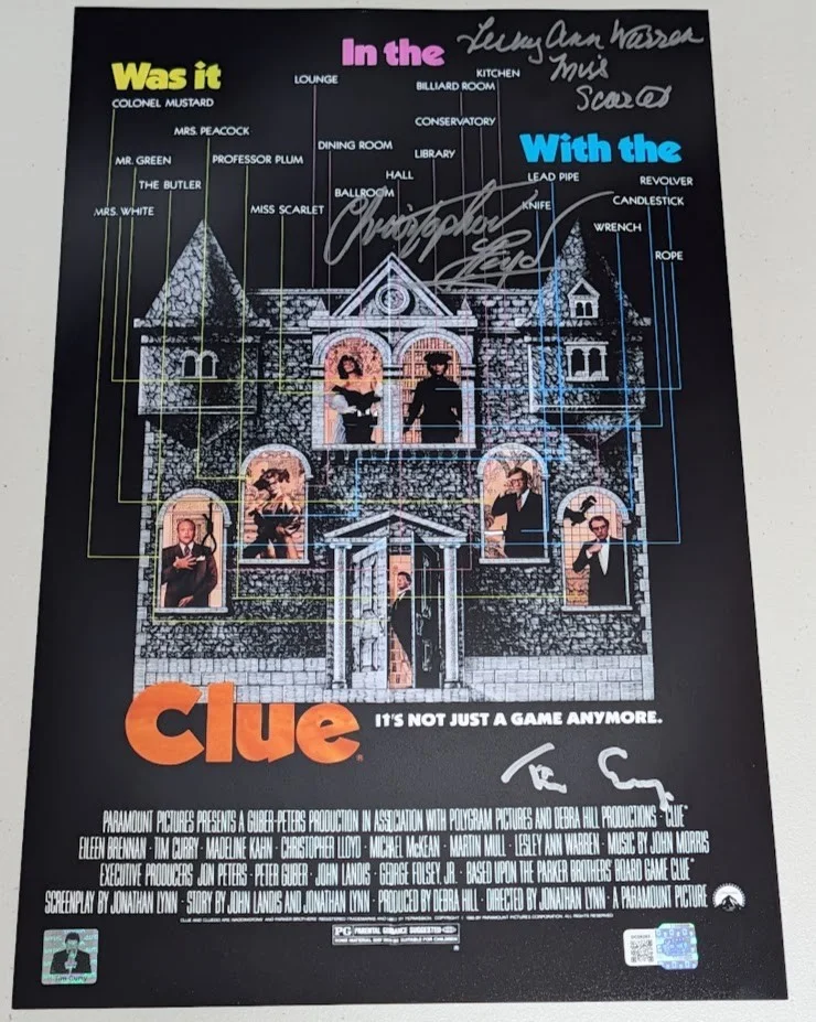 Christopher Lloyd, Tim Curry & Lesley Ann Warren — Christopher Lloyd, Tim Curry & Lesley Ann Warren Signed 11x17 Photo Clue Movie