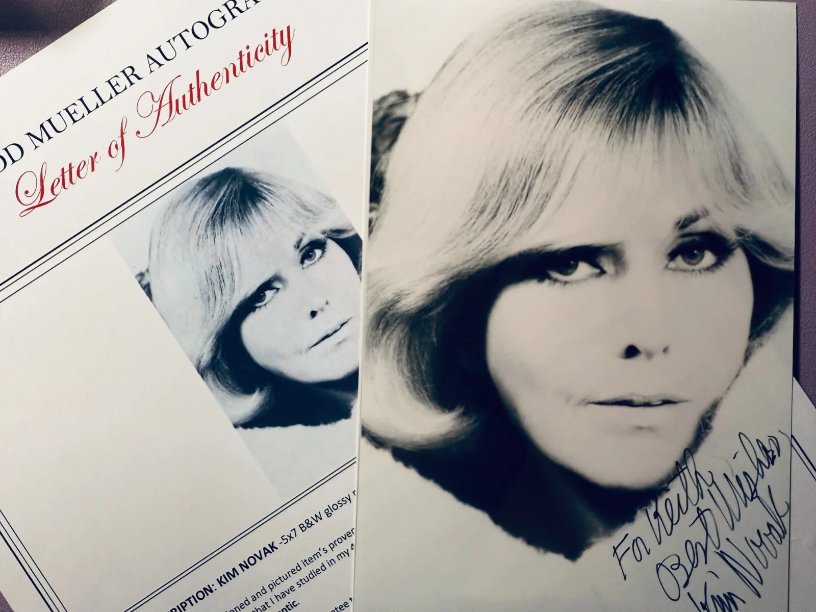 KIM NOVAK — Kim Novak Signed W/ COA • 5"x7" Signed & Inscribed Movie Photo, изображение 2