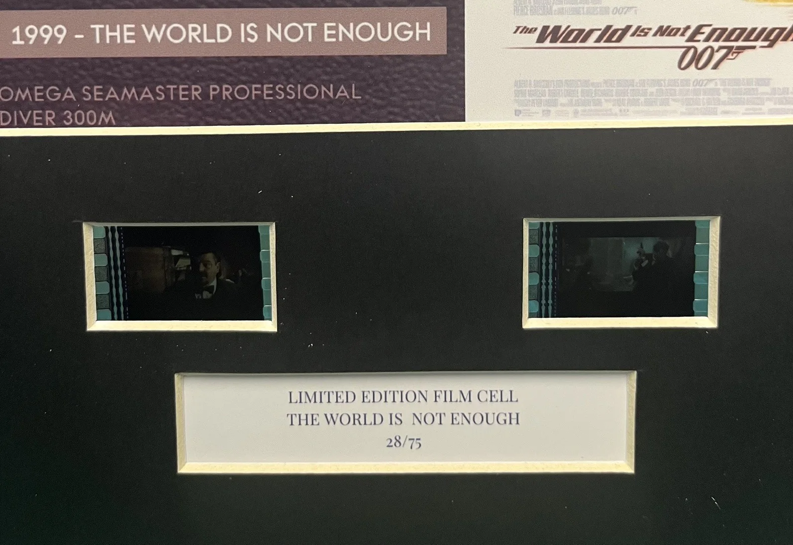 OMEGA SEAMASTER WATCH. The World is Not Enough. 35mm Film Cell Mounted Display, image 2