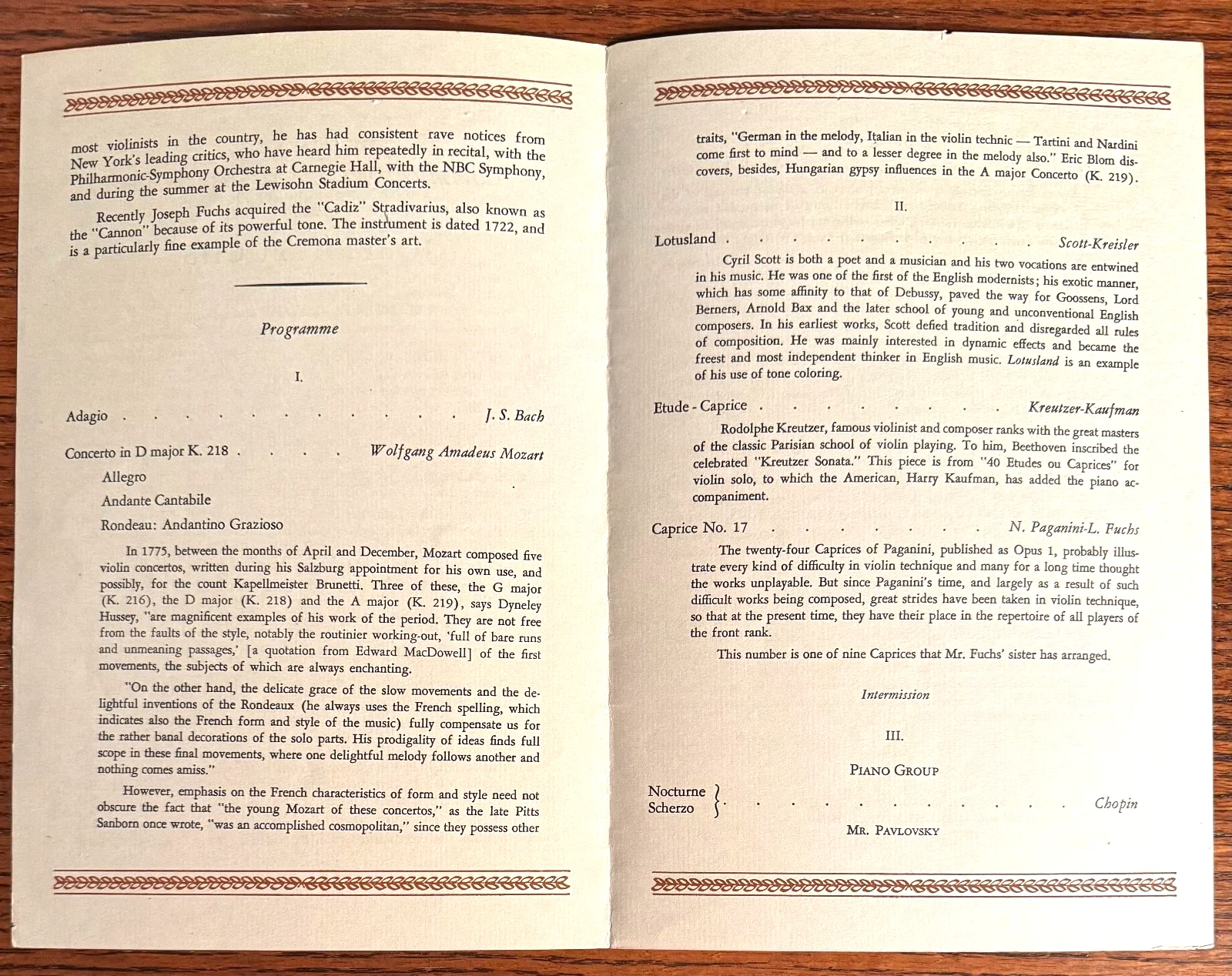 JOSEPH FUCHS autographed program American Violinist, VALENTIN PAVLOVSKY pianist, image 3
